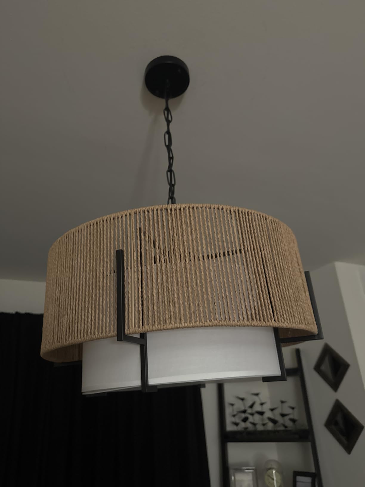 4-Light Rattan Chandelier, 19.7