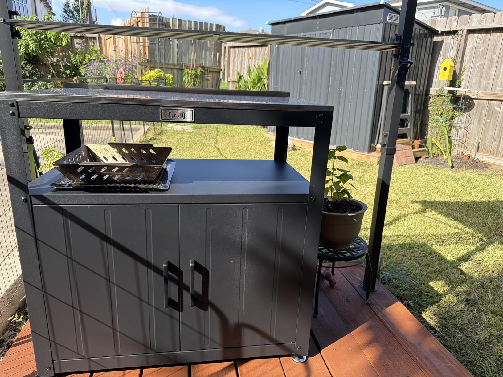 Feasto Outdoor Potting Bench with Storage Cabinet, Garden Work Bench & Potting Table, Stainless Steel Tabletop Potting Station for Patio Lawn Greenhouse Gardening customer photo 1