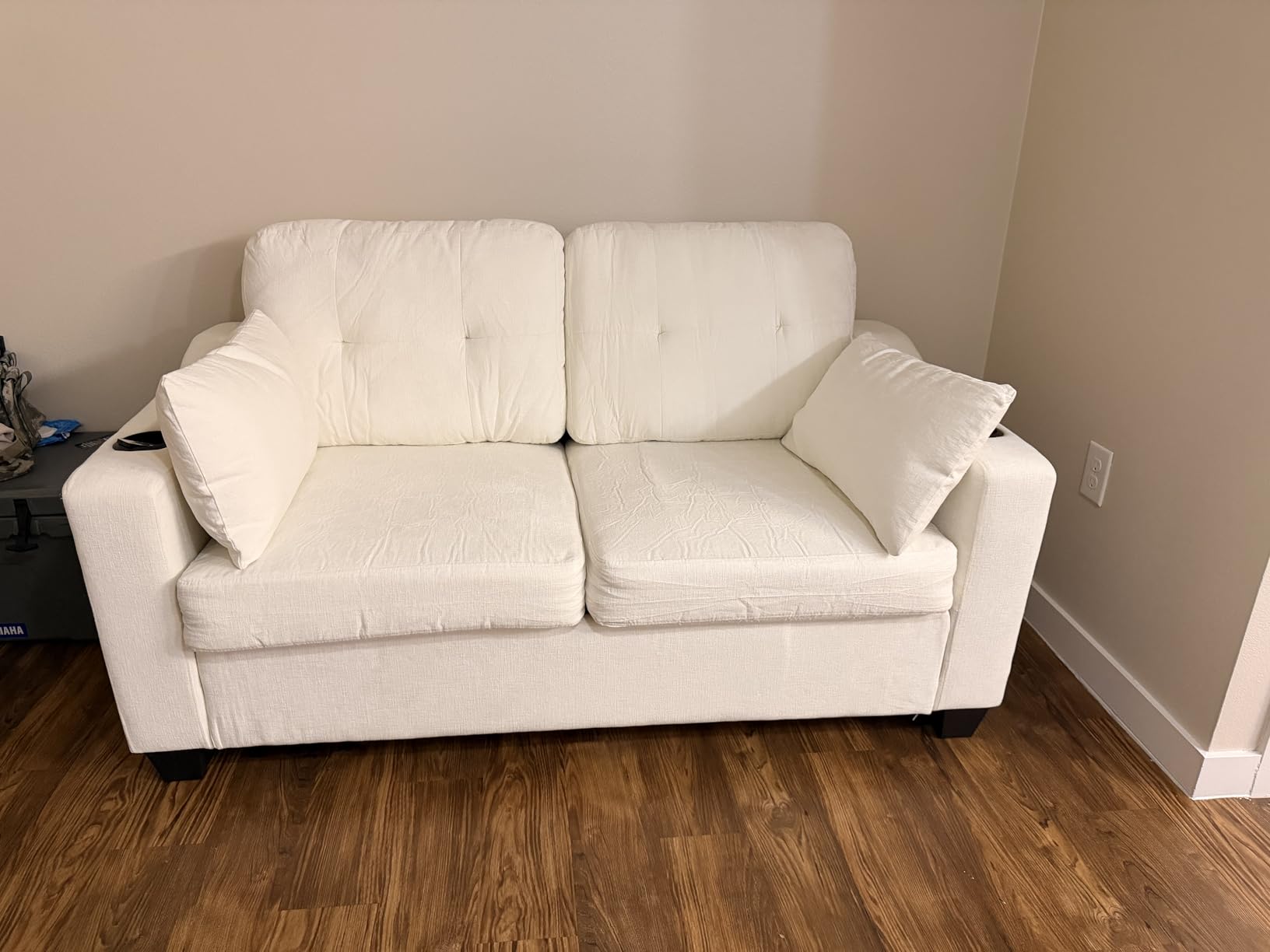 Queen Size Pull Out Sleeper Sofa Bed, 2-in-1 Convertible Corduroy Pull Out Couch Bed with USB Charging, Memory Form Loveseat Sleeper for Living Room, Apartment, Small Space, Corduroy Dark Grey, Queen Size | Solid Wood Bed Frame customer photo 2
