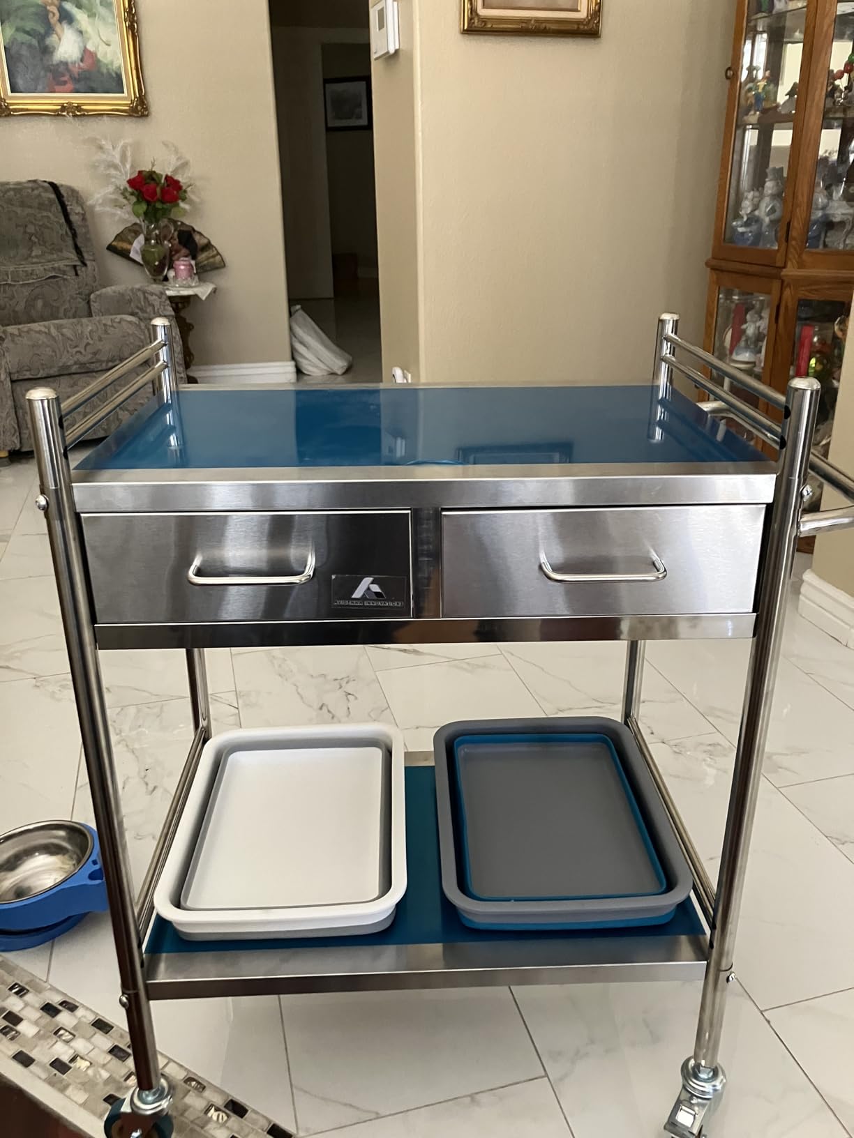 *Improved & Upgraded* Medical Stainless Steel 2 Tier Rolling Cart with Wheels and Drawers | Dental Hospital Nursing Trolley | Easy-to-Disinfect Phlebotomy Mobile Workstation customer photo 2