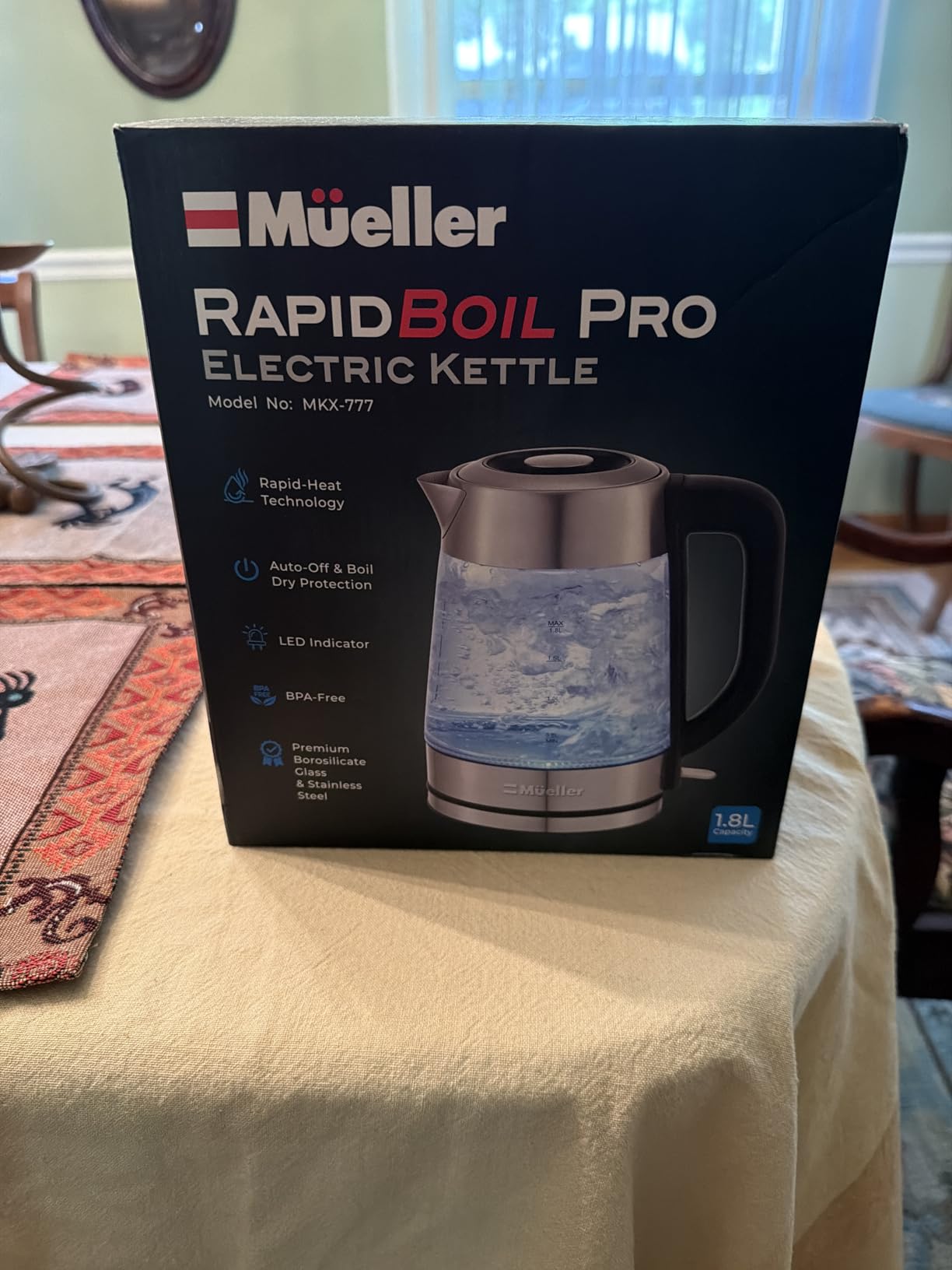 MUELLER HOME Rapid Boil Electric Tea Kettle 1.8L - Borosilicate Glass & Stainless Steel - BPA-Free Hot Water Boiler, LED Light, Auto Shut-Off, Boil Dry Protection Fast Water Heater, Kitchen Appliances customer photo 1
