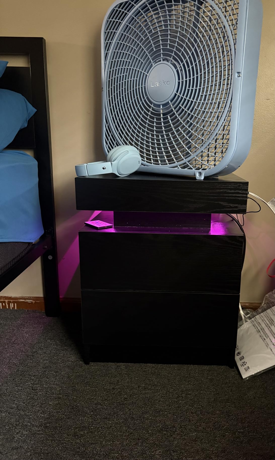 LIKIMIO Night Stand Set of 2, Modern Black Nightstand with with Charging Station, Bedside Tables with LED Light and Drawers, End Table for Bedroom customer photo 1