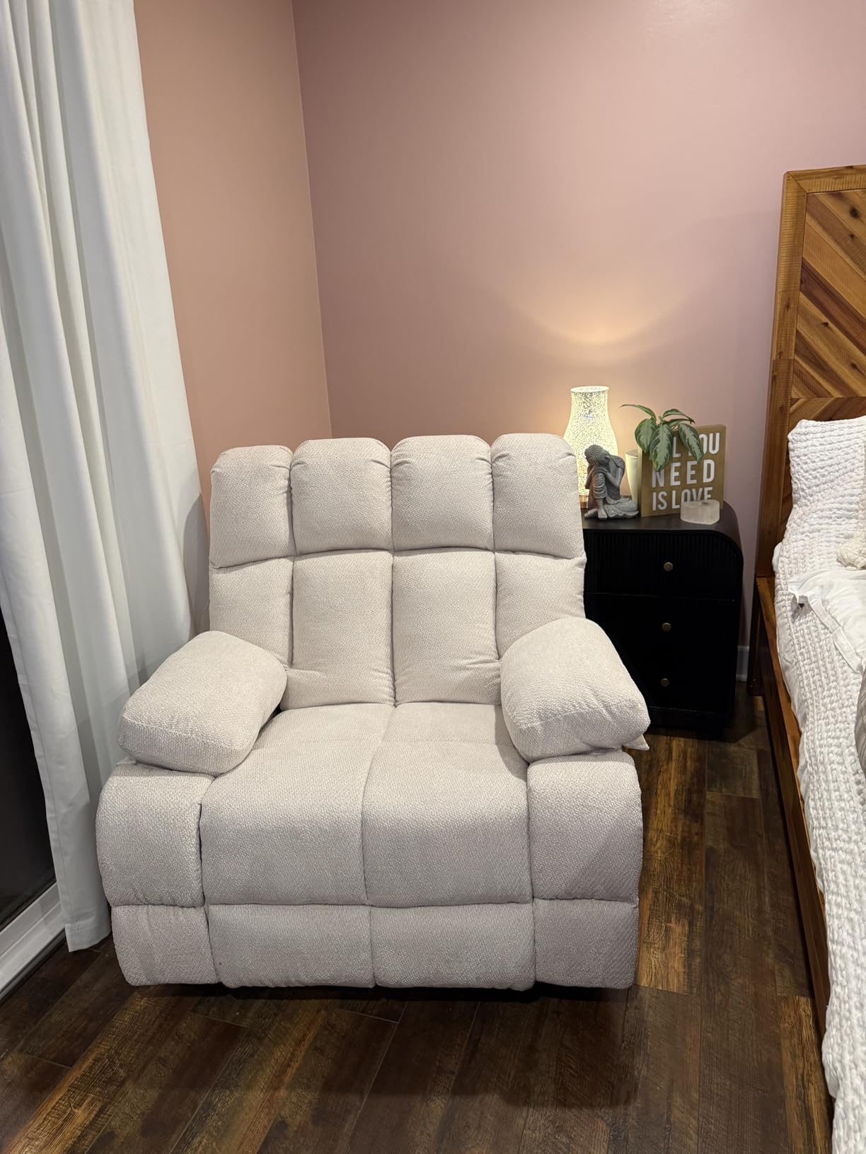 Eiayeebil Oversized Swivel Rocker Recliner Chair for Adult, Rock Recliner for 350lb Big Man, Extra Wide Manual Recliners, Overstuffed Soft Rocking Sofa Chair, Light Grey customer photo 2