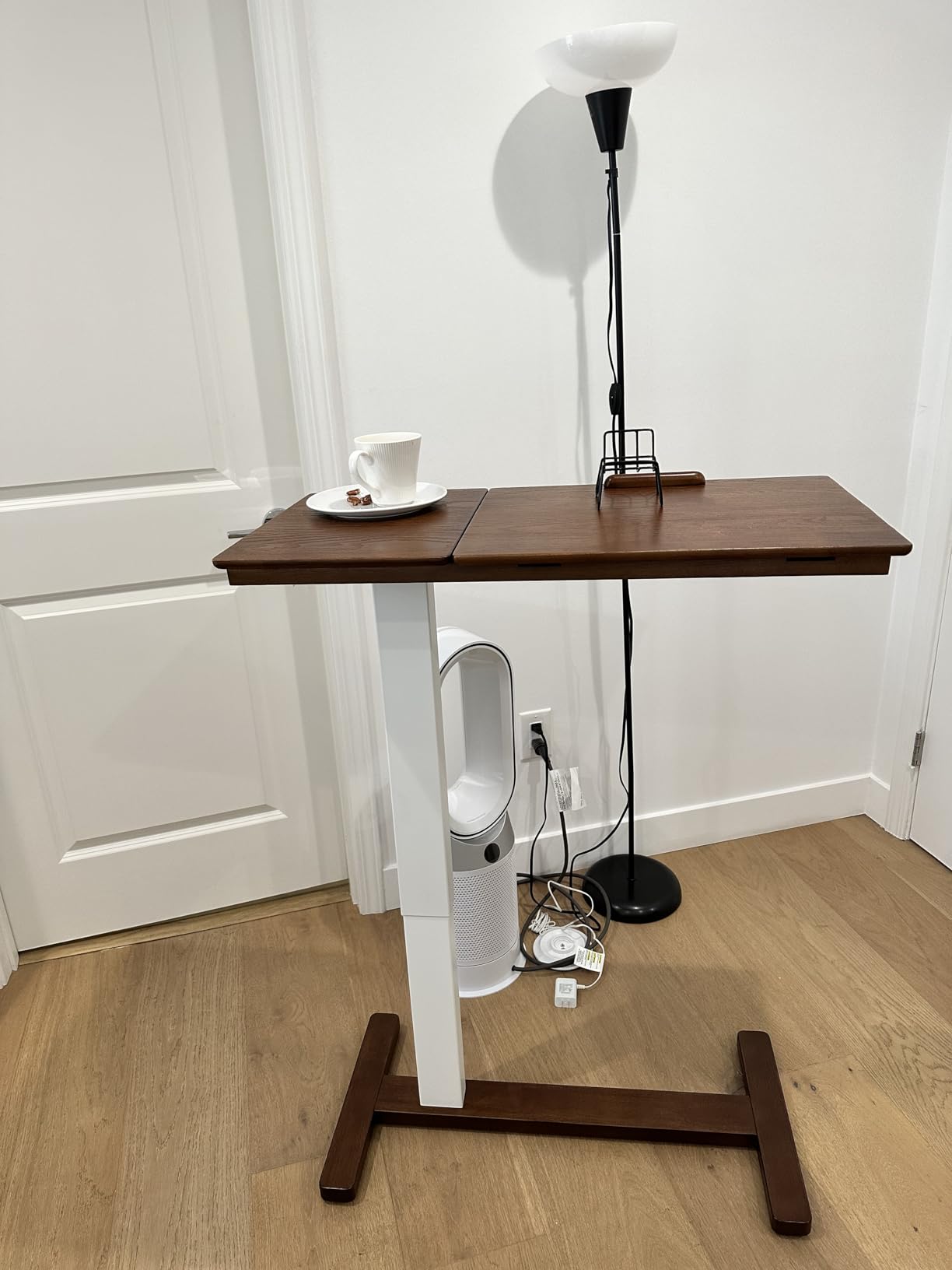 Muwuele Solid Wood Overbed Bedside Table with Wheels, Adjustable Medical Tilt Top Hospital Bed Table Over The Bed, Rolling Laptop Desk, Mobile Standing Desk for Hospital and Home Use (Walnut) customer photo 1