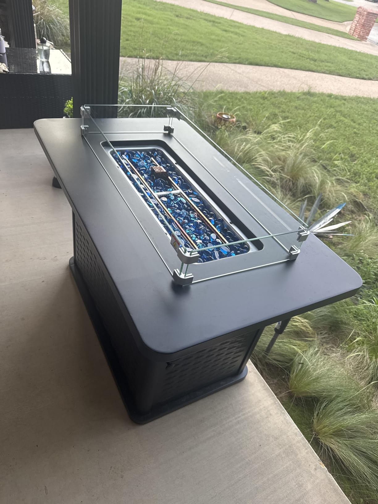 Ciays 43-Inch Rectangular Propane Fire Pit with 60,000 BTU Output, Fire Pit Table Premium Gas for Outside Patio with 304 Stainless Steel H-Burner, Glass Stones, and Wind Guard, Black customer photo 1