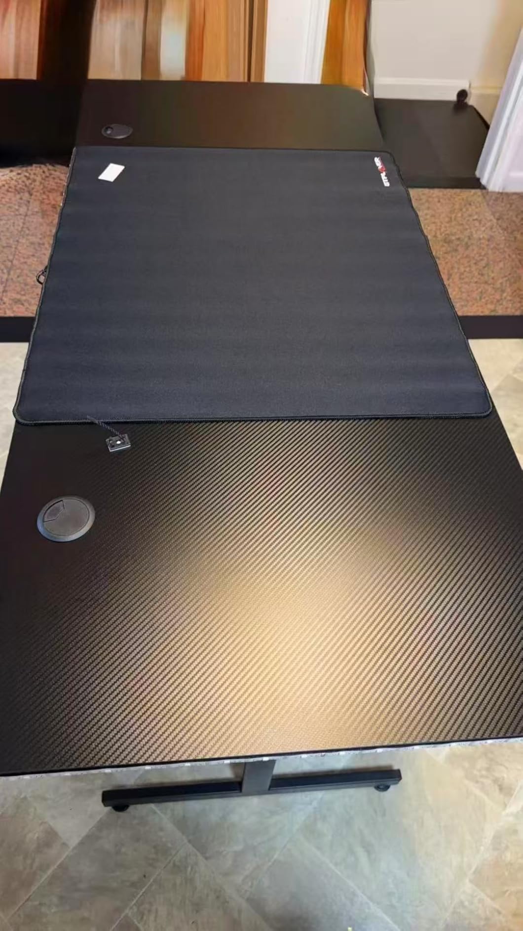 GTPLAYER 55 Inch Gaming Desk with LED Lights, Large Computer Desk with Mouse Pad for Home Office, T-Shaped Carbon Fibre Surface PC Game Workstations with Headphone Hook customer photo 1