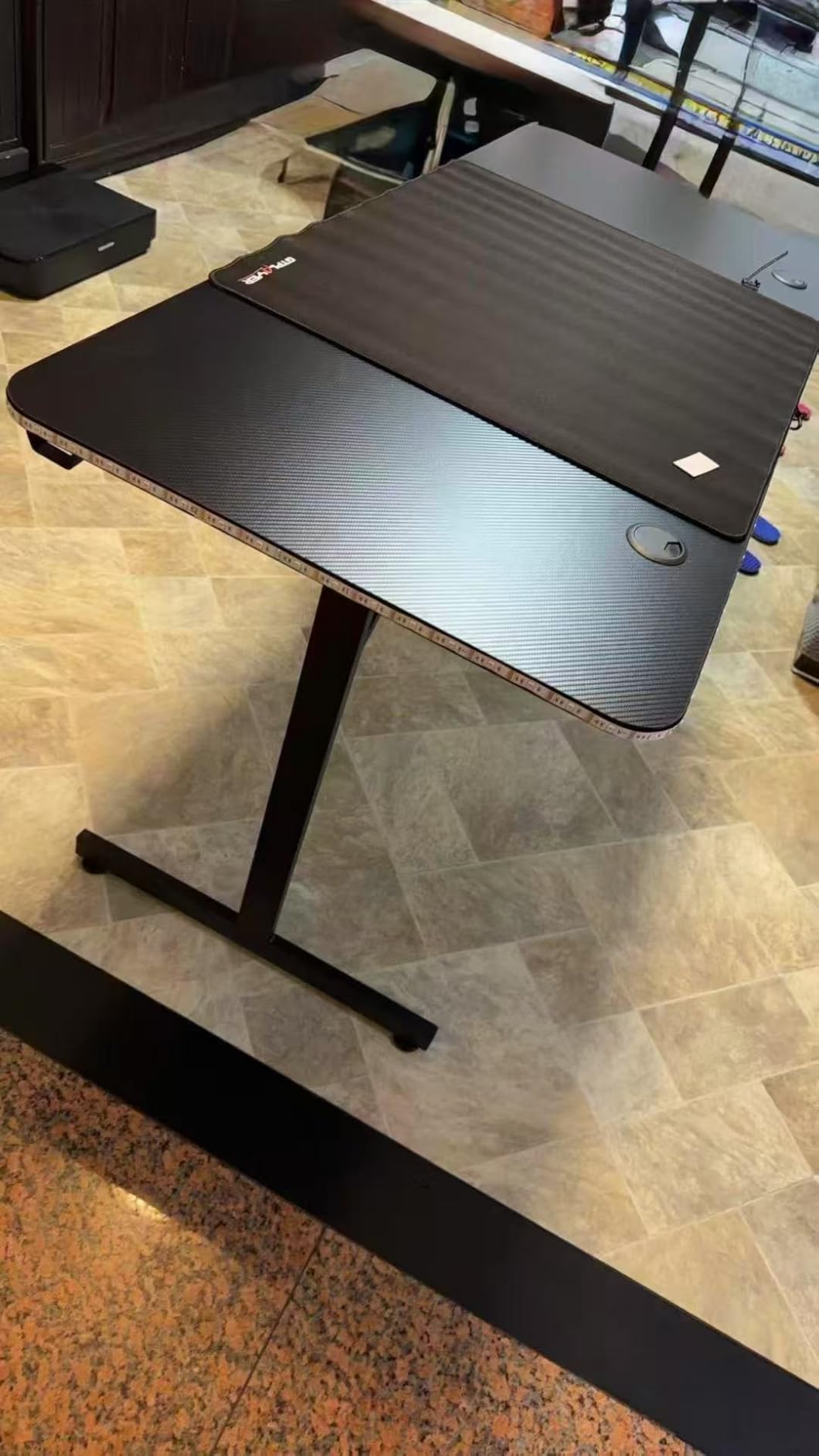 GTPLAYER 55 Inch Gaming Desk with LED Lights, Large Computer Desk with Mouse Pad for Home Office, T-Shaped Carbon Fibre Surface PC Game Workstations with Headphone Hook customer photo 2