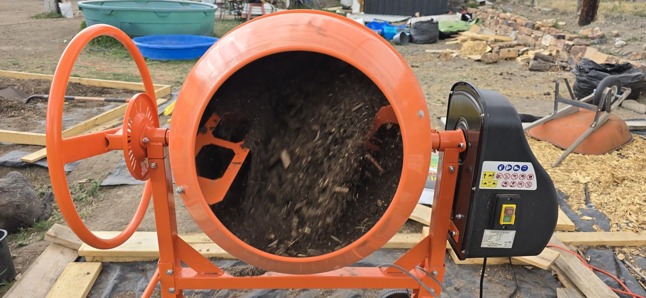 SPOWAY 5.0 Cu. Ft Electric Cement Mixer, 650W 4/5 HP Portable Concrete Mixer with Wheels and Stand, Heavy Concrete Mud Mixer Tools, Adjustable Tilt for Mortar Stucco Seeds and Fodder, Orange customer photo 1