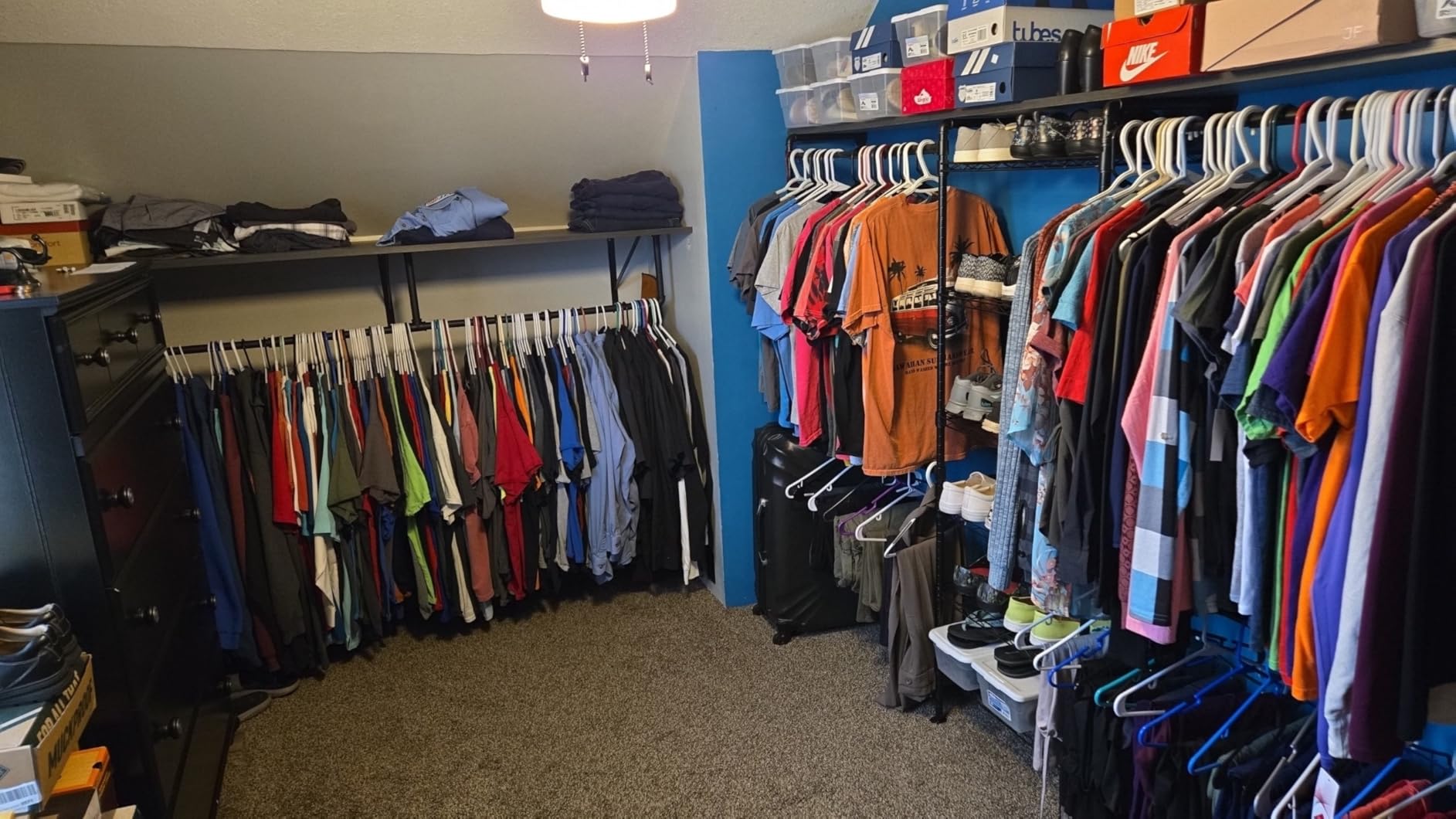 ONBRILL H3 Expandable Wall Mounted Closet System, 5.4FT-8.1FT Closet Organizer with 4 Telescopic Rods & 6 Wire Shelves, Industrial Pipe Clothing Rack for Walk-in & Reach-in Closet (Black) customer photo 1