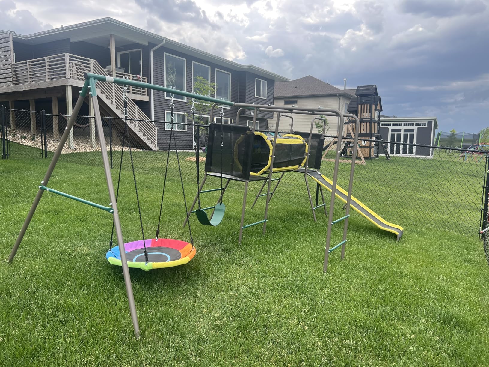 Hapfan 660lbs Swing Set with Slide, Crawl Tunnel and Monkey Bars for Backyard, 5 in 1 Metal Swingset Outdoor for Kids Aged 3-12 (Patent Pending) customer photo 1