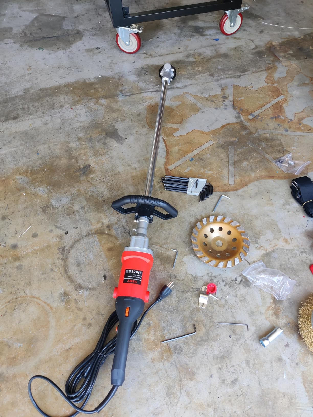 Electric Multifunctional Concrete Grinder & Burnishing Machine 6 Speed Adjustable 110V Heavy Duty Grinder for Floor Polishing, Wall Grinding, Metal Derusting with 180mm Diamond Disc & 200mm Wire Brush customer photo 1