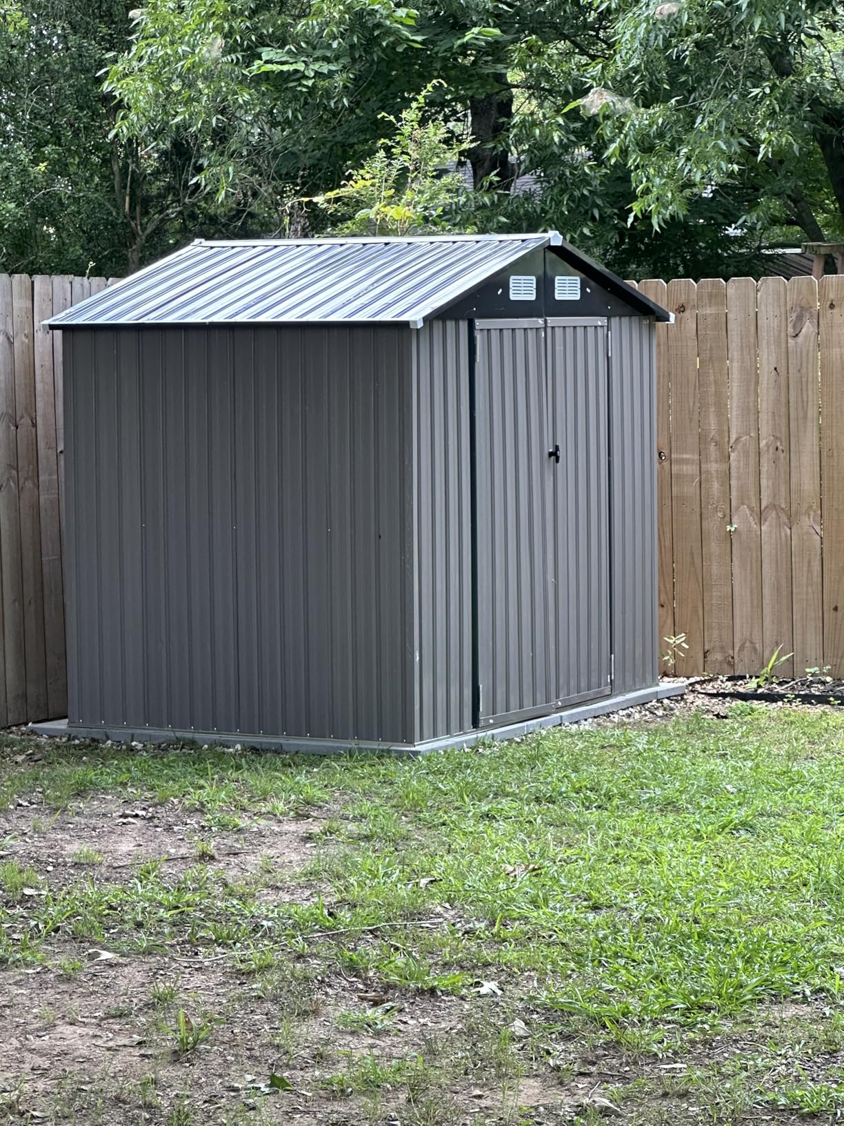 Aoxun 8x6FT Shed with Floor Galvanized Steel Outdoor Storage Shed Metal Garden Shed with Double Doors, Moisture-Proof Floor & Ventilation, Sloped Roof for Bike/Generator/Tool Storage (Brown) customer photo 2