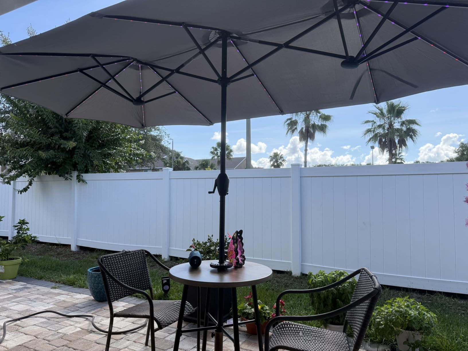 SUPERJARE 13ft Outdoor Patio Umbrella with Solar Lights, Double-sided Deck Pool Umbrella with 1.5 Inch Pole, Fade Resistant Canopy, 12 Sturdy Ribs, for Porch, Market, Backyard, Beige (No Base) customer photo 1