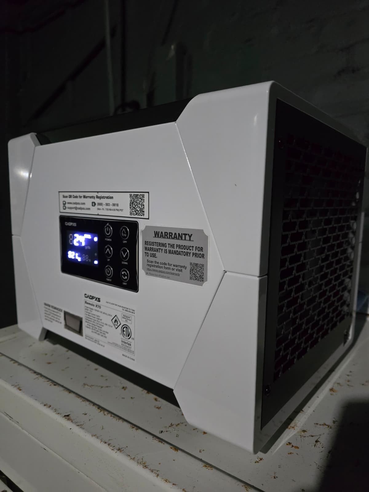 CADPXS Crawl Space Dehumidifier with Drain Hose, 80 Pint Commercial Dehumidifier for Basement, Home Use, Water Damage, Auto Defrost, Memory Start, cETL, Up to 1000 Sq Ft, 5 Years Limited Warranty customer photo 1