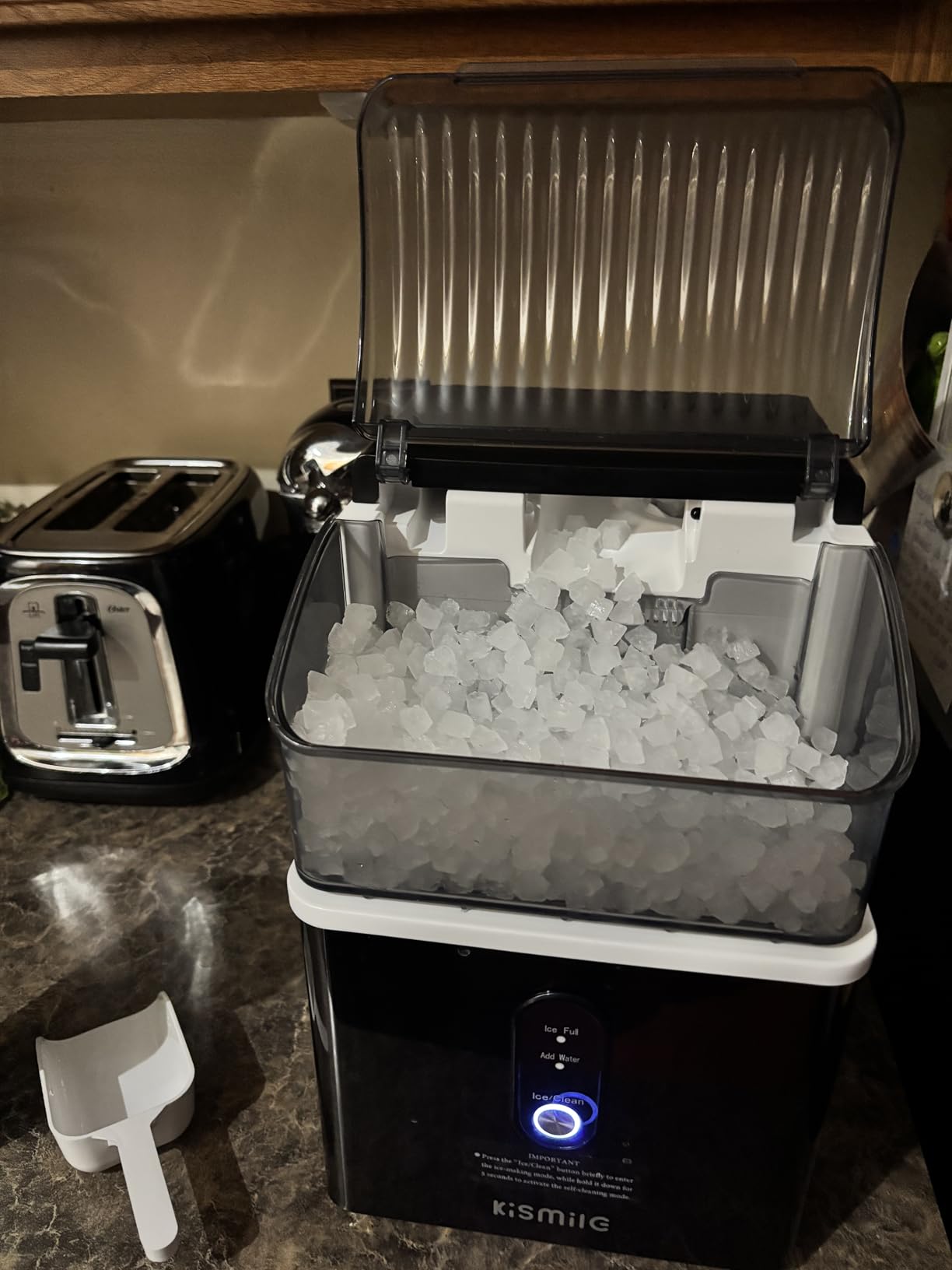 Kismile Nugget Ice Makers Countertop,Portable Ice Machine with Crushed Ice, 35lbs/Day,Self-Cleaning,One-Click Operation for Home Use(Silver) customer photo 1