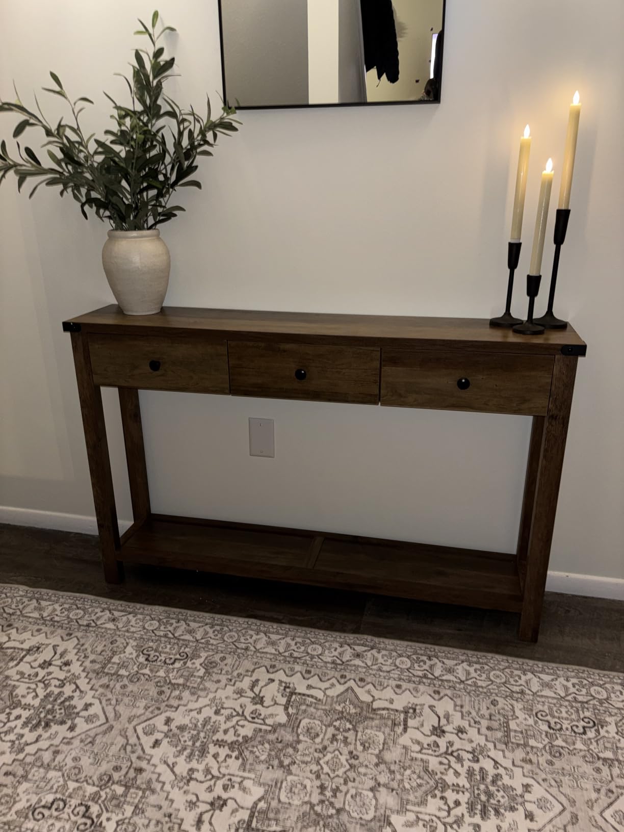 VASAGLE LIRY Collection - Console Table with 3 Drawers and Open Storage Shelf, Narrow Entryway Sofa Table for Living Room, Farmhouse Style, Metal Corners, Honey Brown ULNT142KB02S customer photo 2