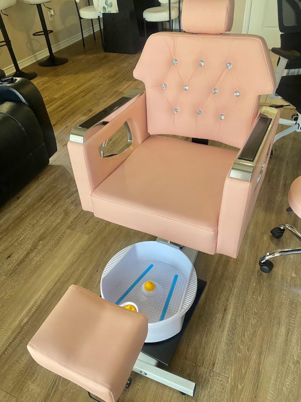 Pedicure Chair w/Foot Spa Basin, Adjustable Salon Chair w/ 360° Swivel & Reclining Backrest, Nail Tech Station with Stool & Footrest, Heavy Duty Spa Chair for Home Salon (Pink) customer photo 2