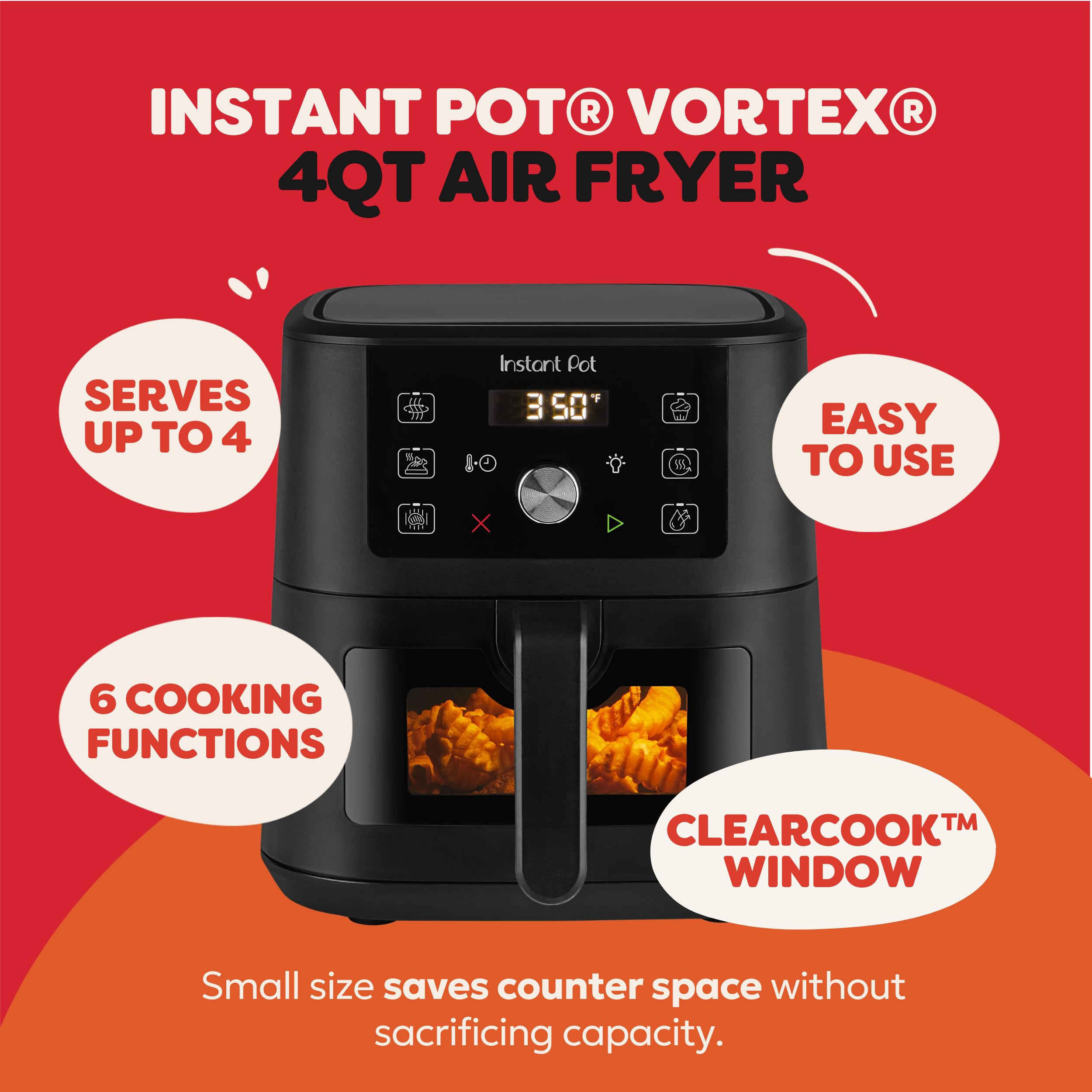 Instant Pot 4Qt Vortex 6-in-1 Mini Air Fryer, Custom Program Options, Air Fry, Broil, Roast, Dehydrate, Bake, Reheat, Black, 4 Quarts customer photo 2