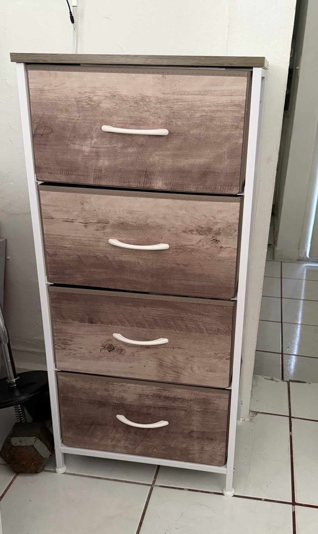 Sweetcrispy 4 Drawer Dresser, Fabric Storage Tower Organizer with Sturdy Steel Frame and Wood Top, Easy Pull Handles, for Bedroom, Closet, Entryway, Hallway, Brown customer photo 2