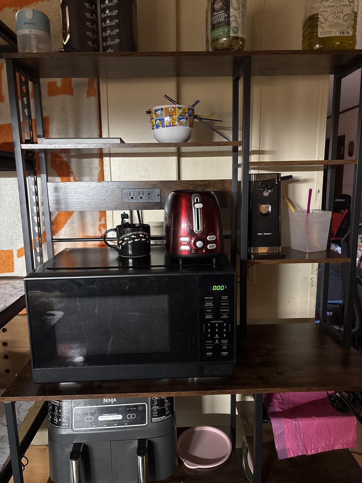 GRUSIGN Kitchen Bakers Rack with Storage, 6-Tier Coffee Bar Station with Power Outlet, Microwave Stand with 12 S-Shaped Hooks, Open Kitchen Storage Shelves for Spices, Pots and Pans, Rustic Brown customer photo 1