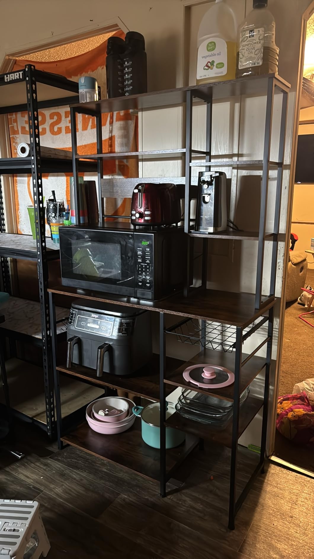 GRUSIGN Kitchen Bakers Rack with Storage, 6-Tier Coffee Bar Station with Power Outlet, Microwave Stand with 12 S-Shaped Hooks, Open Kitchen Storage Shelves for Spices, Pots and Pans, Rustic Brown customer photo 2