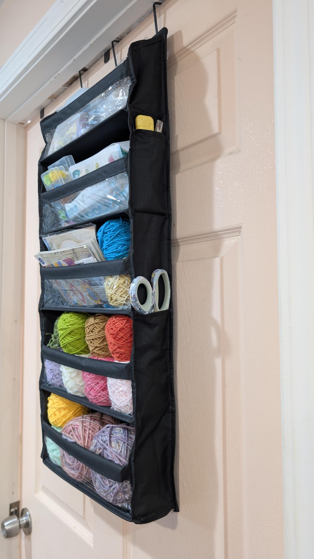 Tegeme 5-Tier Hanging Thread Holder Organizer with PVC Window & Side Pockets 31 x 13 x 3.5 Inch Thread Rack Over the Door Yarn Storage for Embroidery Spool Sewing Quilting Knitting Crochet customer photo 1