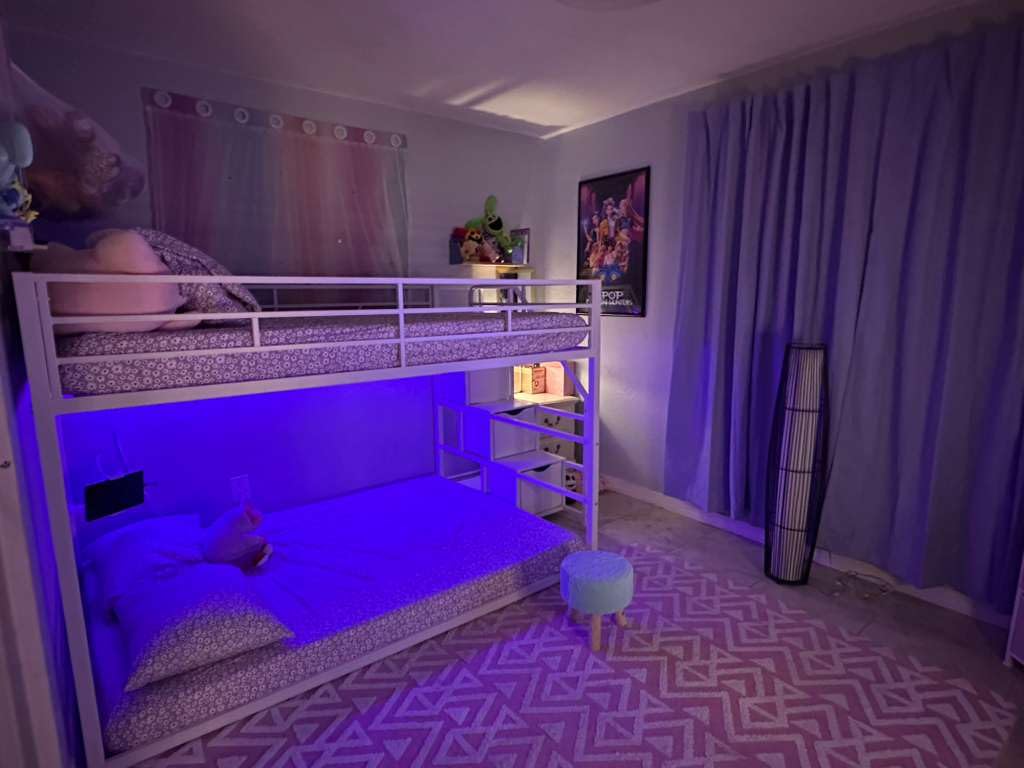 ADORNEVE Low Bunk Bed Twin Over Twin with Stairs, Storage Drawers & Shelves, RGB LED Lights Metal Floor Bunk with Power Outlet, Full-Length Guardrail & Metal Slats, for Small Space, Kids, White customer photo 1