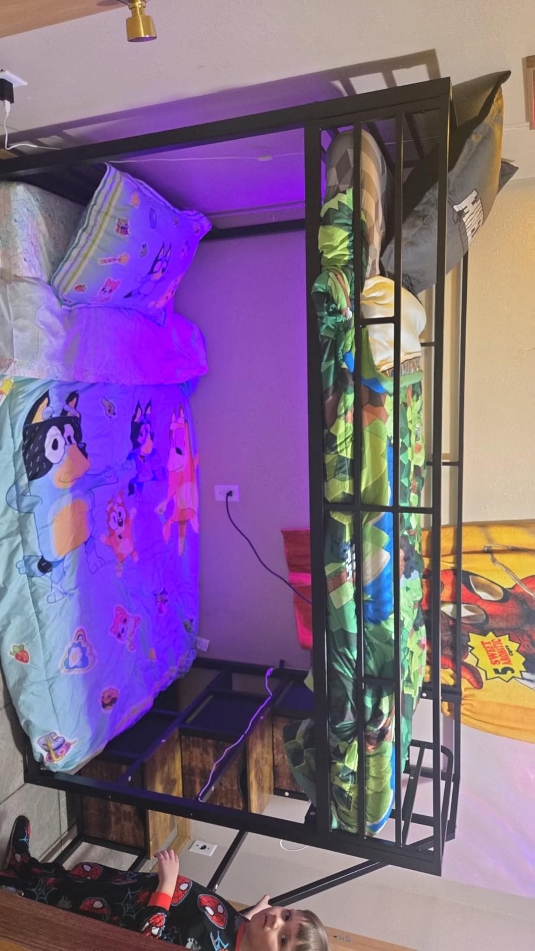ADORNEVE Low Bunk Bed Twin Over Twin with Stairs, Storage Drawers & Shelves, RGB LED Lights Metal Floor Bunk with Power Outlet, Full-Length Guardrail & Metal Slats, for Small Space, Kids, White customer photo 2