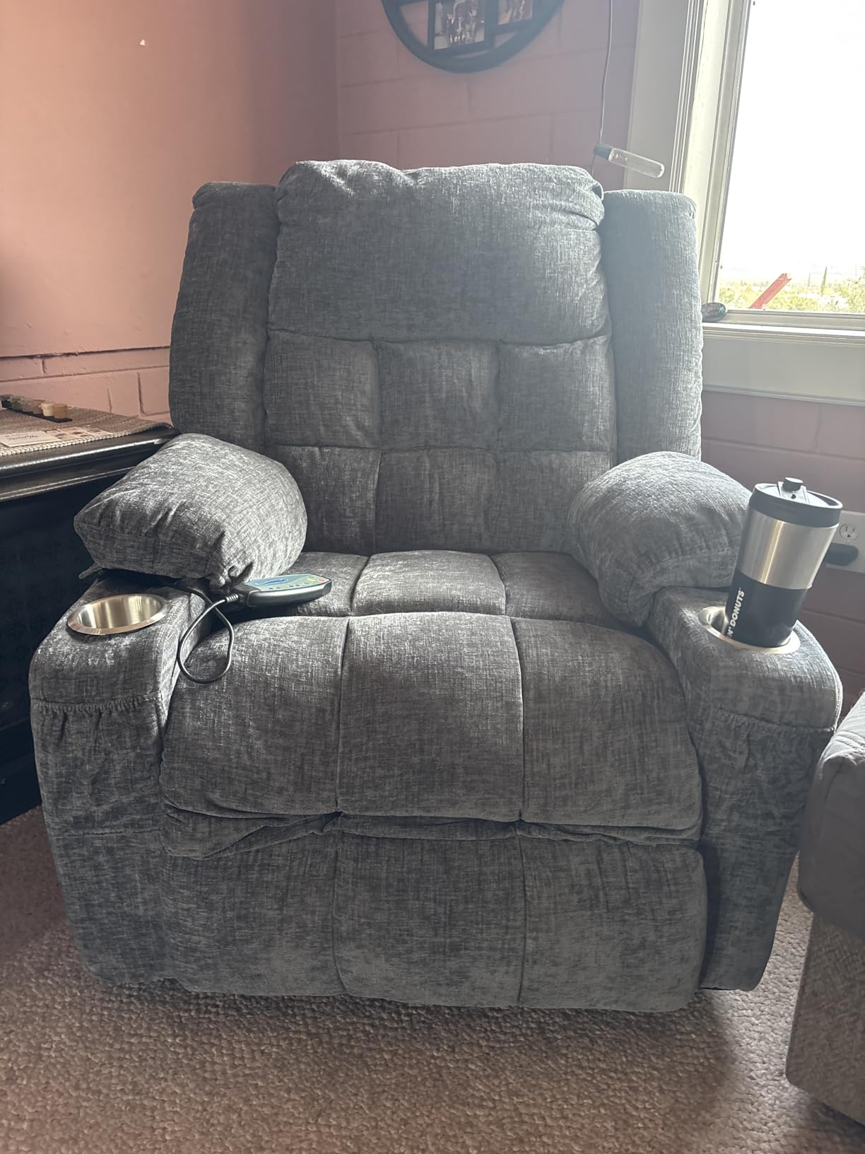 Korser 360° Swivel Rocker Recliner for Adults, Nursery Glider Recliner with Massage and Heating, Rocking Chair with Cup Holder, Manual Recliner Chair for Living Room, Bedroom (Fabric, Dark Gray) customer photo 2