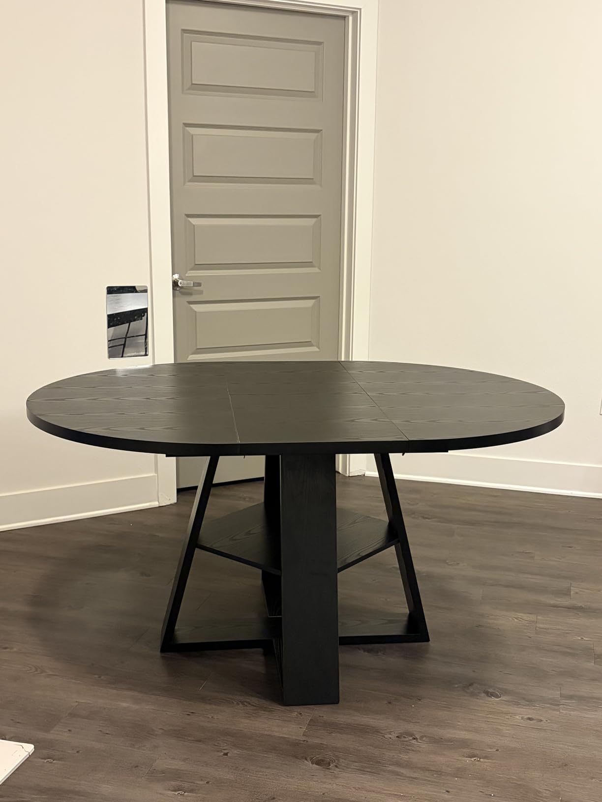 43.3in-59in Extendable Round Dining Table for 4-8, Modern Kitchen Oval Dining Table with Removable Leaves Space Saving, Wood Base with Storage Shelf for Kitchen Living Room, Walnut Style 2 customer photo 1