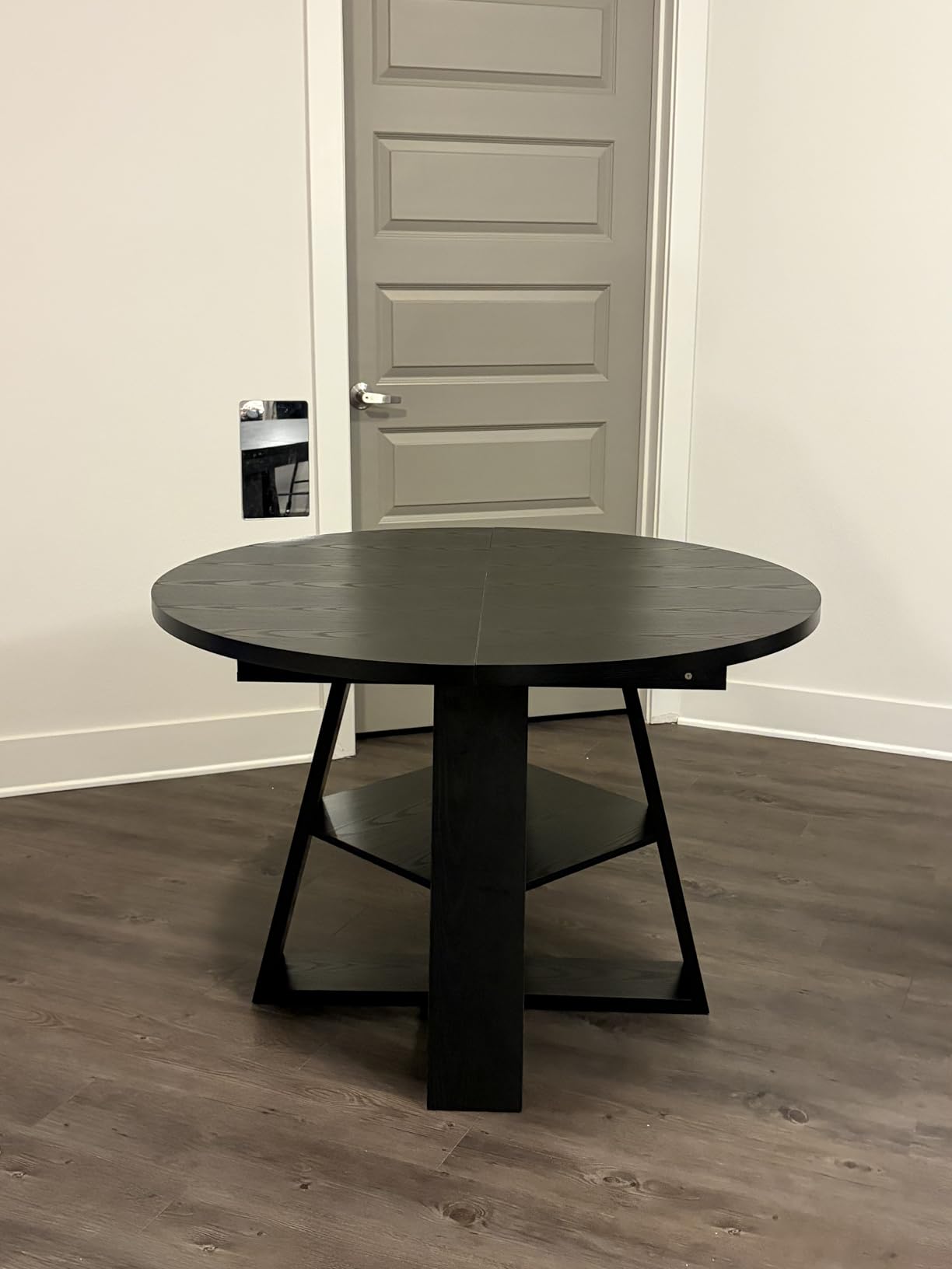 43.3in-59in Extendable Round Dining Table for 4-8, Modern Kitchen Oval Dining Table with Removable Leaves Space Saving, Wood Base with Storage Shelf for Kitchen Living Room, Walnut Style 2 customer photo 2