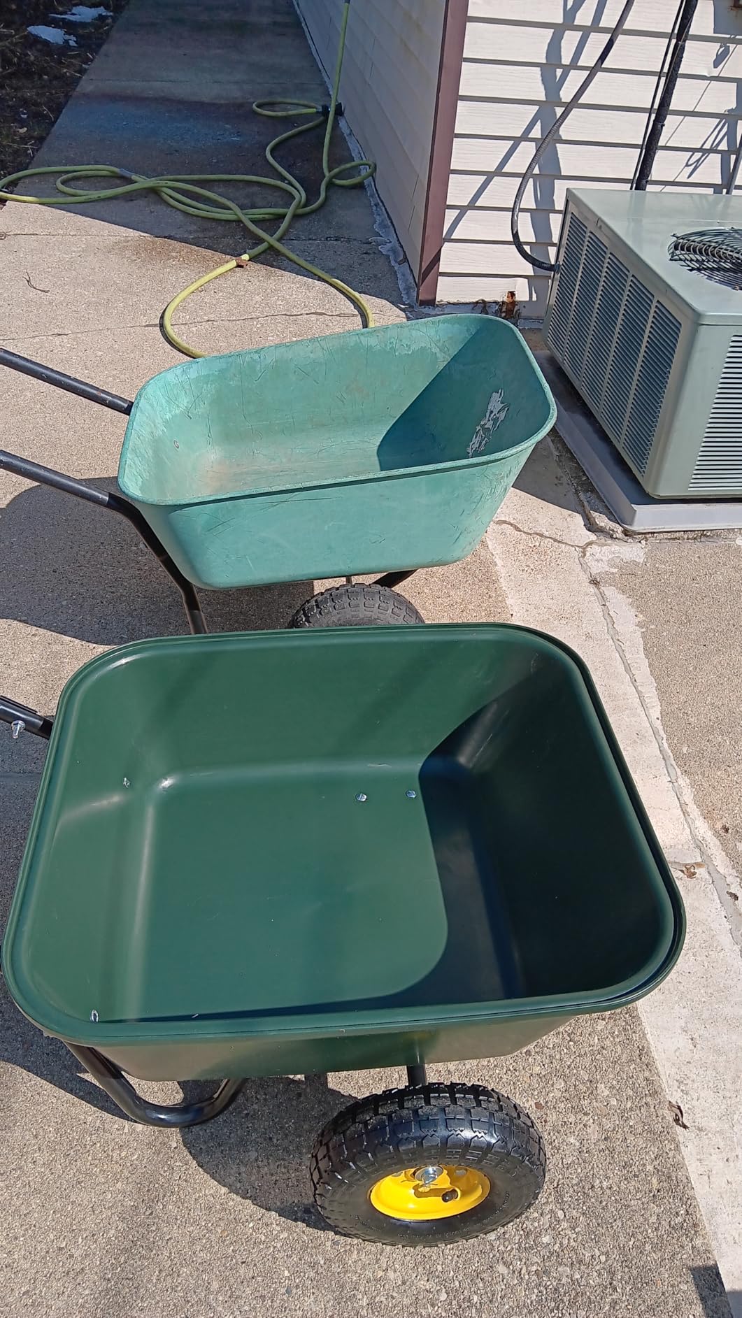 VINGLI 2 Wheel Wheelbarrow, Plastic and Steel Wheel Barrel, 330lbs Capacity Garden Cart for Lawn, Gardening, Construction customer photo 1