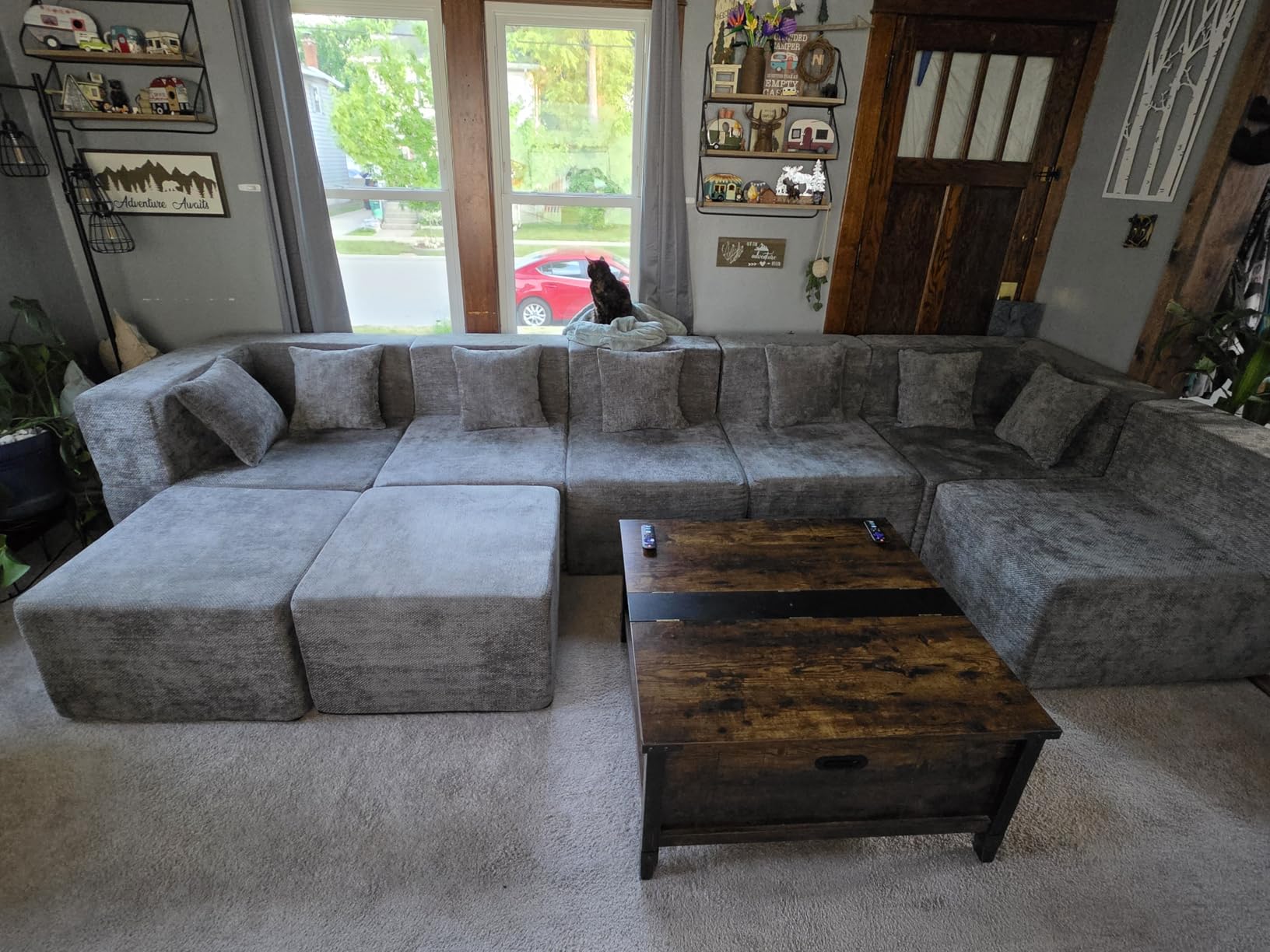 MONVANE Modular Sectional Cloud Couch for Living Room - 130'' 6 Seater Convertible Chenille Couches Set with Ottoman, No Assembly Compression Sofas, Comfy Floor Sofa with Memory Foam, Grey customer photo 2