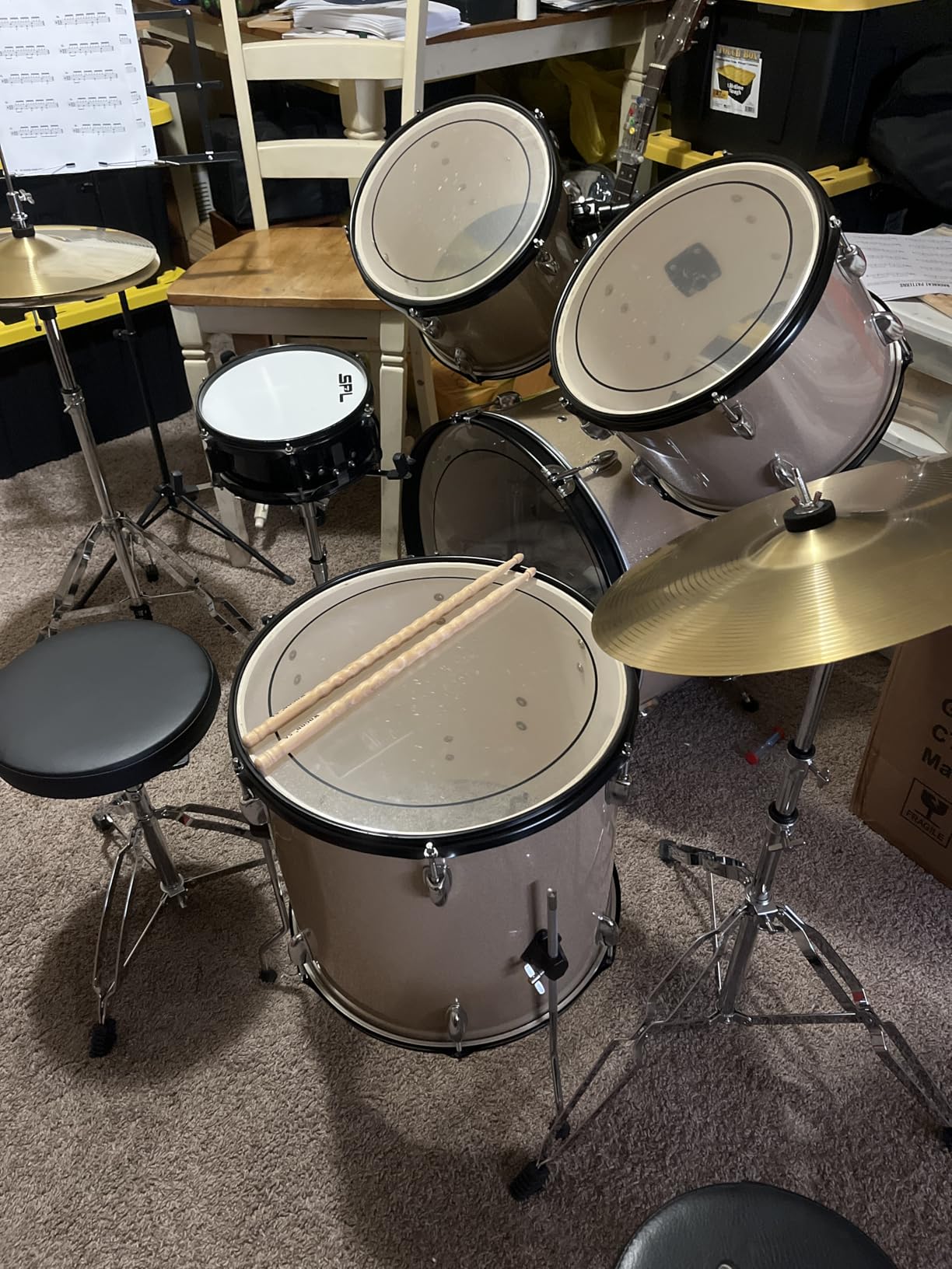 Ktaxon 22 Inch Adult Drum Set, 5-Piece Full-Size Drums Kit with Cymbal Stands, Hi-hat Stand, Sticks, Drum Pedal, Stool & Floor Tom for Beginner Teens Student (Champagne) customer photo 1