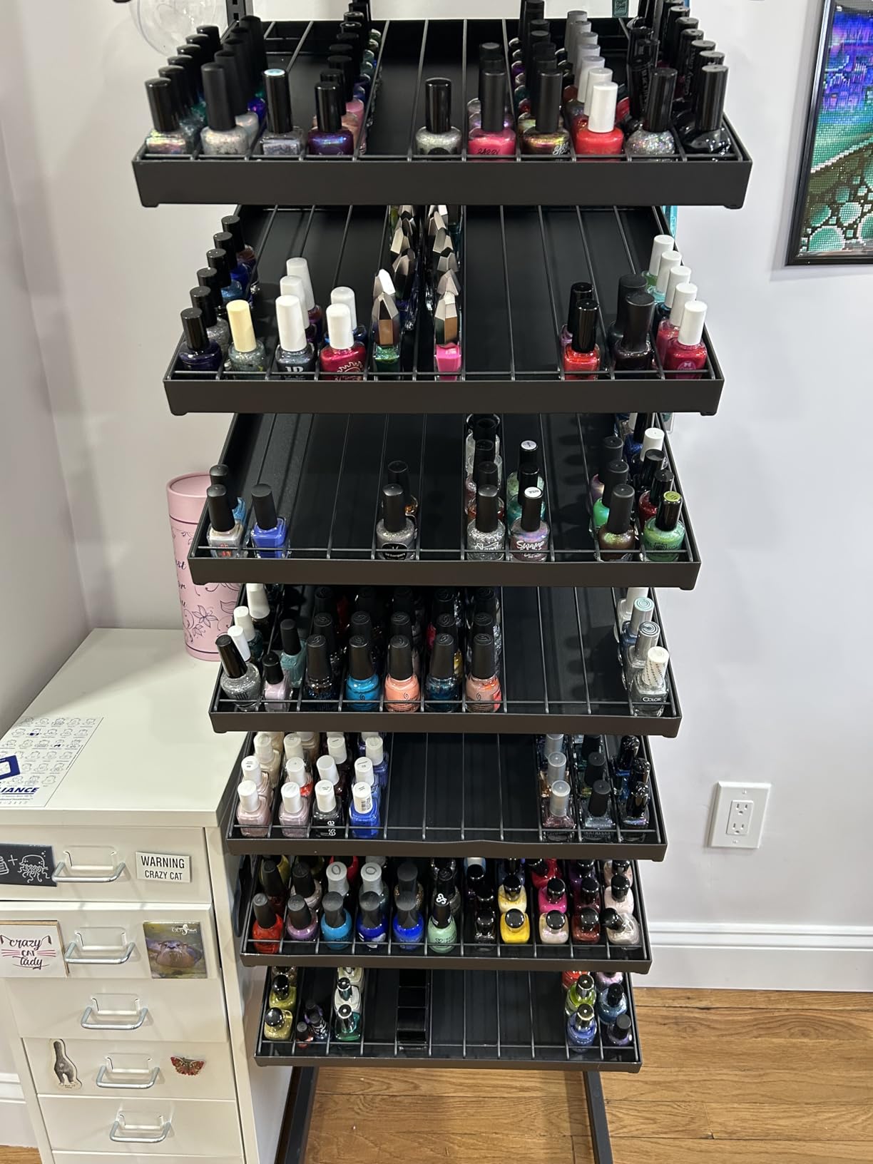 Nail Polish Organizer - 8 Tier Tilting Nail Polish Bottle Metal Shelving, Extra Large Capacity for Essential Oil Storage Suitable for Nail Salon Beauty Salon Retail Store Black customer photo 1