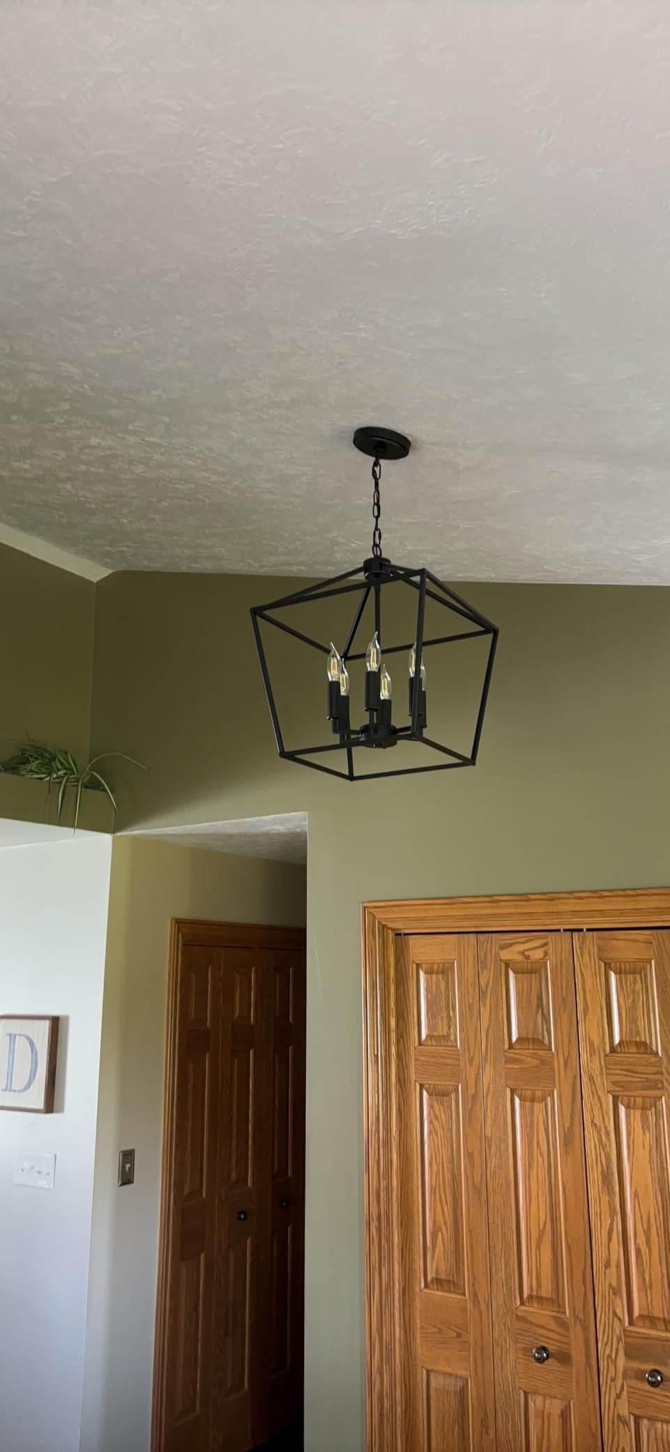 MELUCEE 4-Light Gold Farmhouse Chandelier Iron Lantern Pendant Light Rustic Cage Hanging Light Fixtures Industrial Foyer Lights for Kitchen Island Dining Room Hallway Foyer Entryway, E12 Base customer photo 2