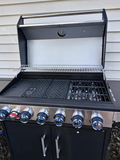Brand-Man 6-Burner Propane Gas Grill with 12,000 BTU Infrared Sear Side Burner, Porcelain-Enameled Cast Iron Diamond-Pattern Grates & Griddle, 624 Sq.In. BBQ Station with Storage Cabinet for Barbecue customer photo 1