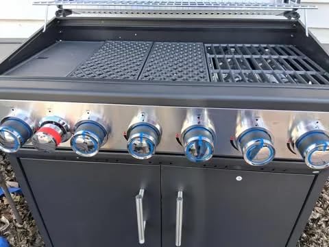 Brand-Man 6-Burner Propane Gas Grill with 12,000 BTU Infrared Sear Side Burner, Porcelain-Enameled Cast Iron Diamond-Pattern Grates & Griddle, 624 Sq.In. BBQ Station with Storage Cabinet customer photo 2