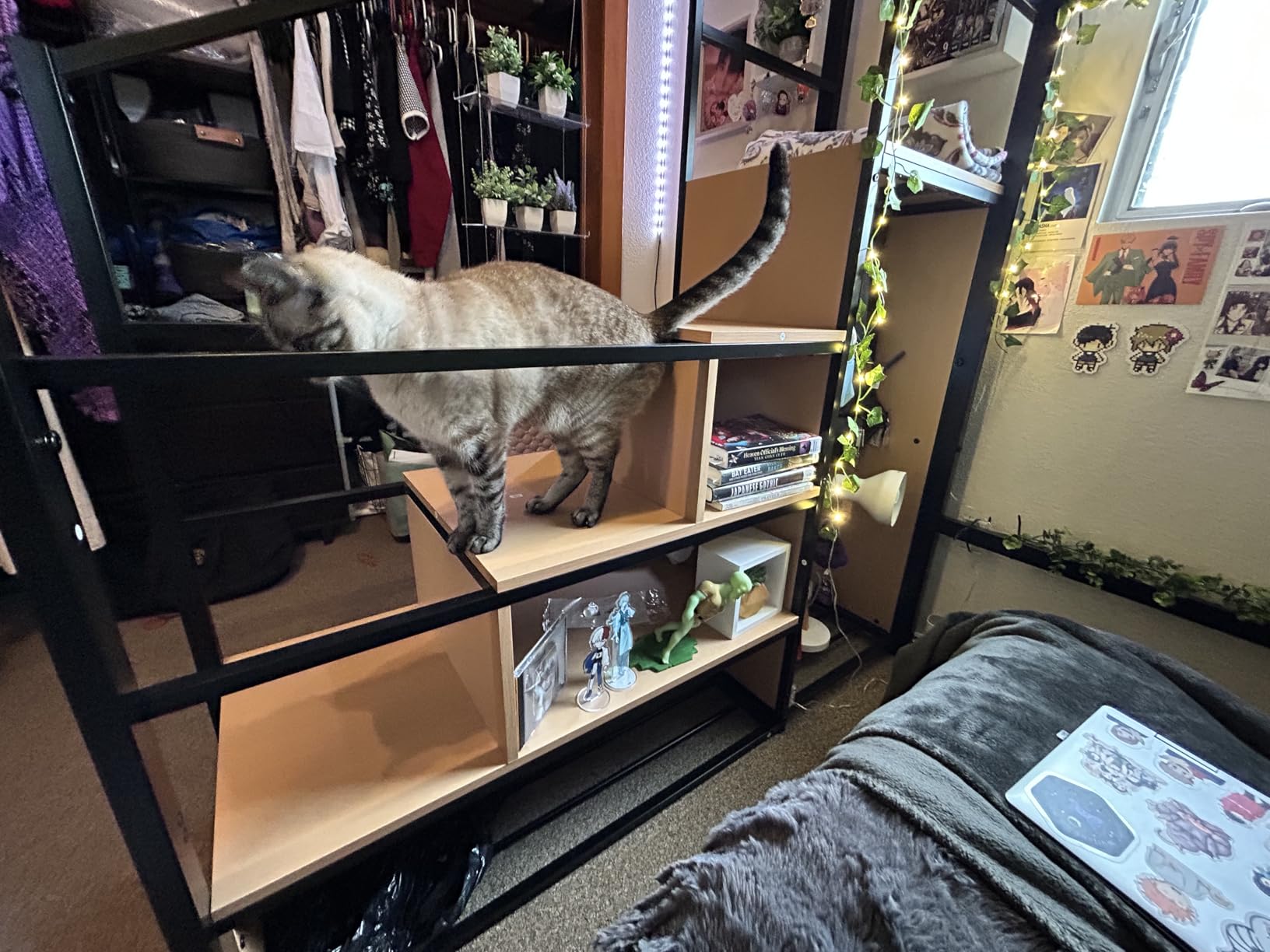 KEIKI Twin Size Metal Loft Bed Frame with Convertible Staircase, Built-in Storage Shelves & Wardrobe, Loft Bed with Solid Slats & Guardrail, No Box Spring Required, Easy Assembly, for Bedroom, White customer photo 2