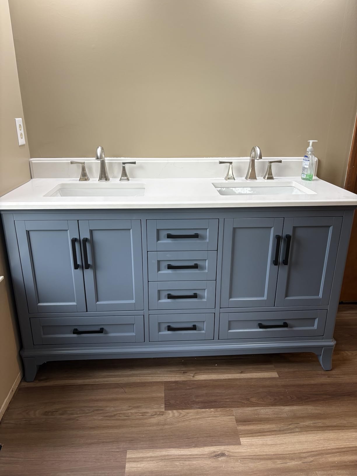 60 Inch Bathroom Vanity Double Sink, Fully Assembled Solid Wood Frame Double Sink Bathroom Vanity with Soft Closing Doors & Full Extension Dovetail Drawers, Quartz Top, Steel Blue customer photo 1