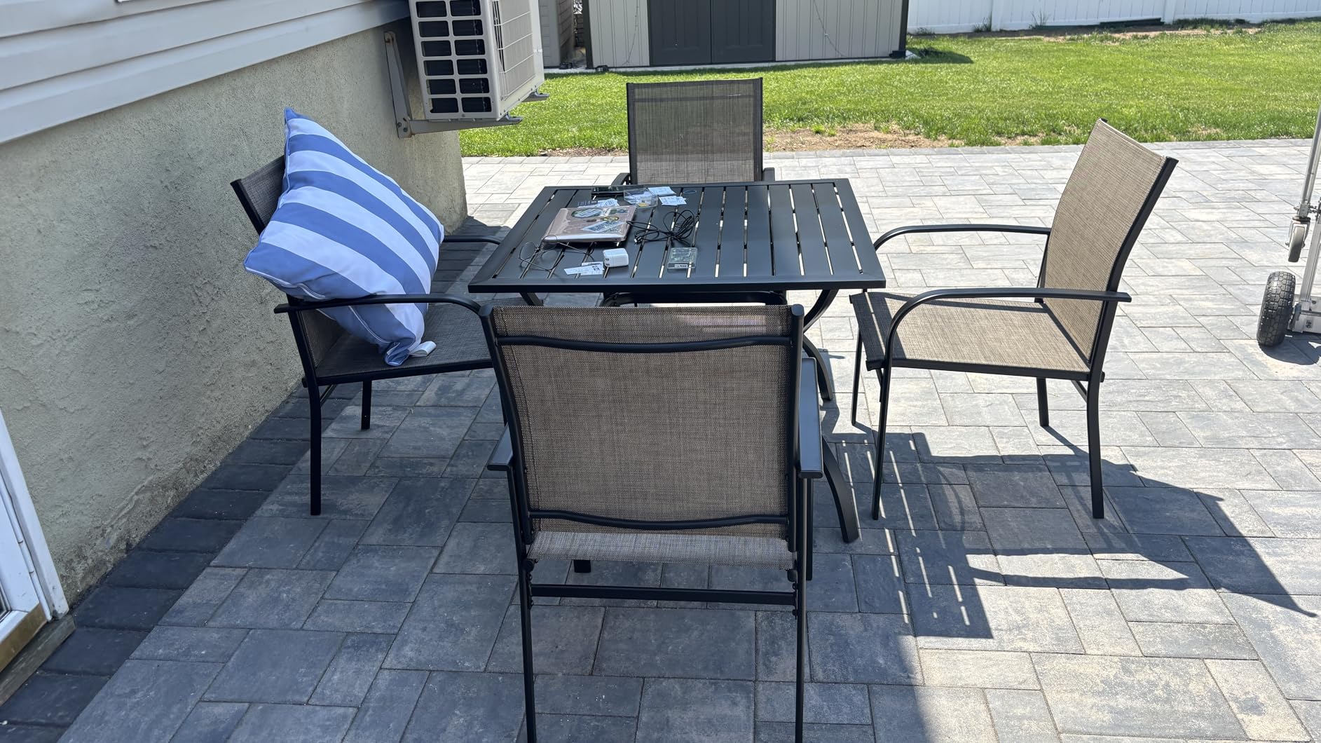 HERA'S HOUSE Patio Table and Chairs for 6, 7 Pieces Outdoor Deck Dining Sets, Wood-Like Rectangular Metal Table Set with Chairs for Lawn Garden Backyard, Brown customer photo 1