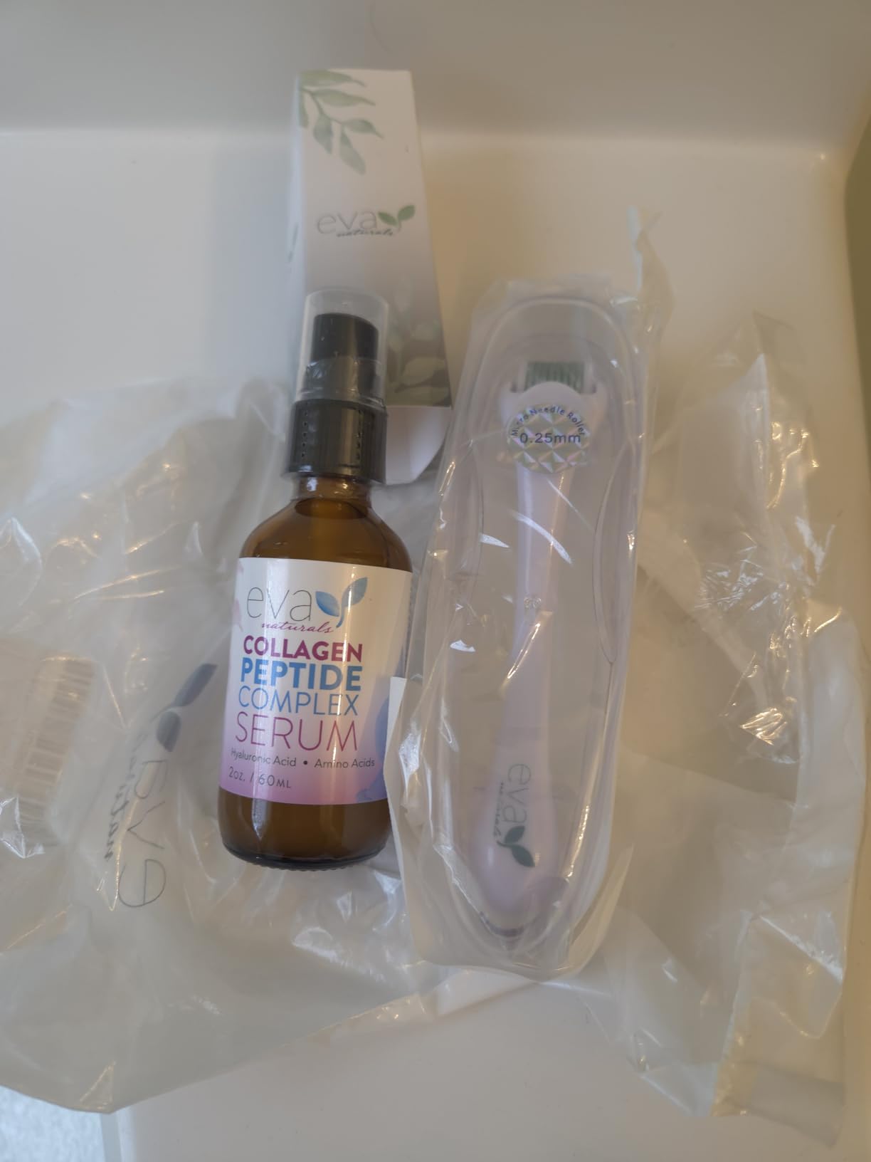 Eva Naturals Peptides Serum for Face + Derma Roller Kit - Anti Aging Microneedling Set for Wrinkles & Collagen Boost - 0.25mm Titanium Microneedle Roller for Face & Scalp Hair Growth customer photo 1