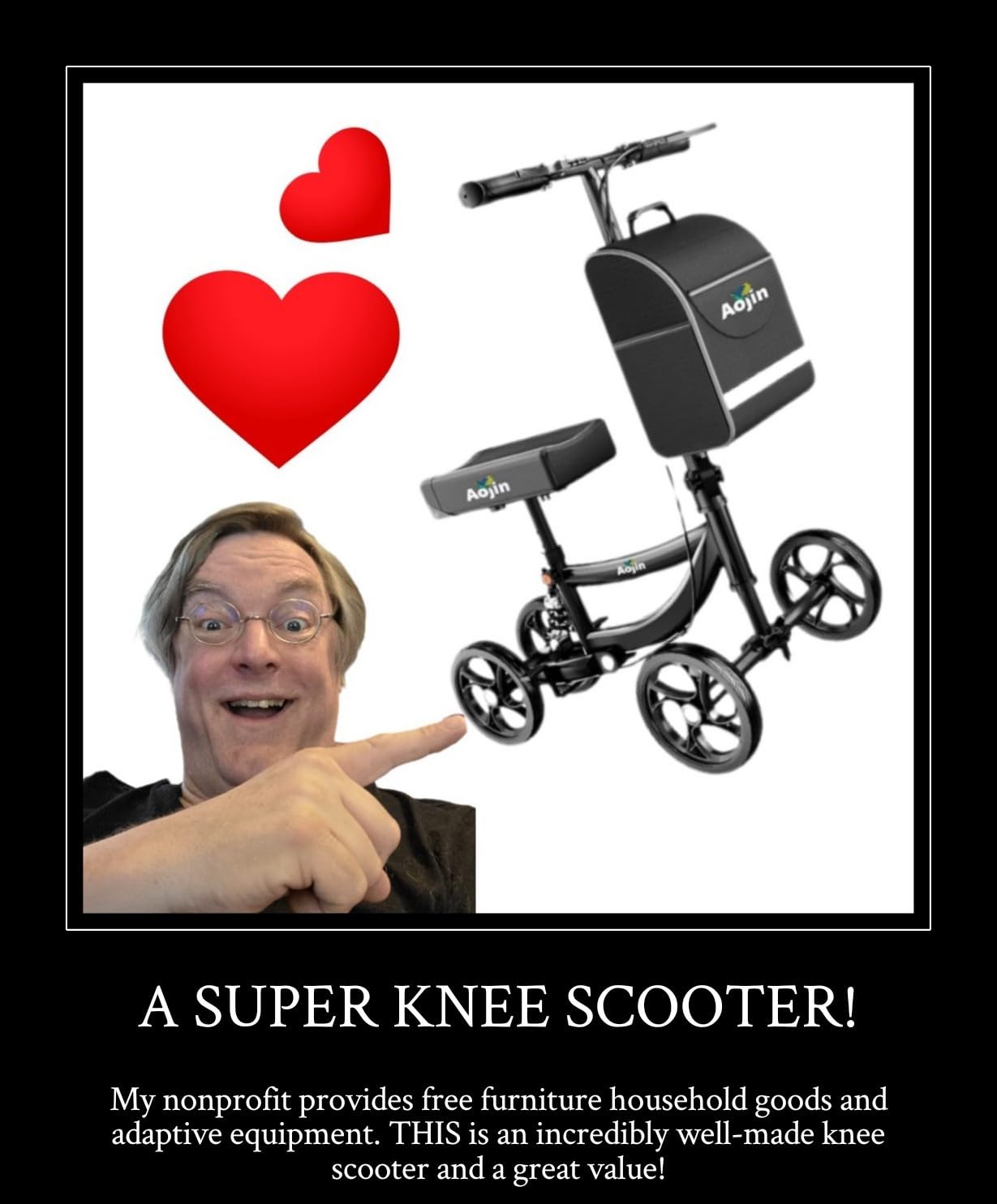 Aojin Knee Scooter for Adults for Foot Injuries, Storage Bag, 8'' Wheels | 300lbs Foldable Leg Knee Scooter, Dual Brake, Adjustable Height, 13