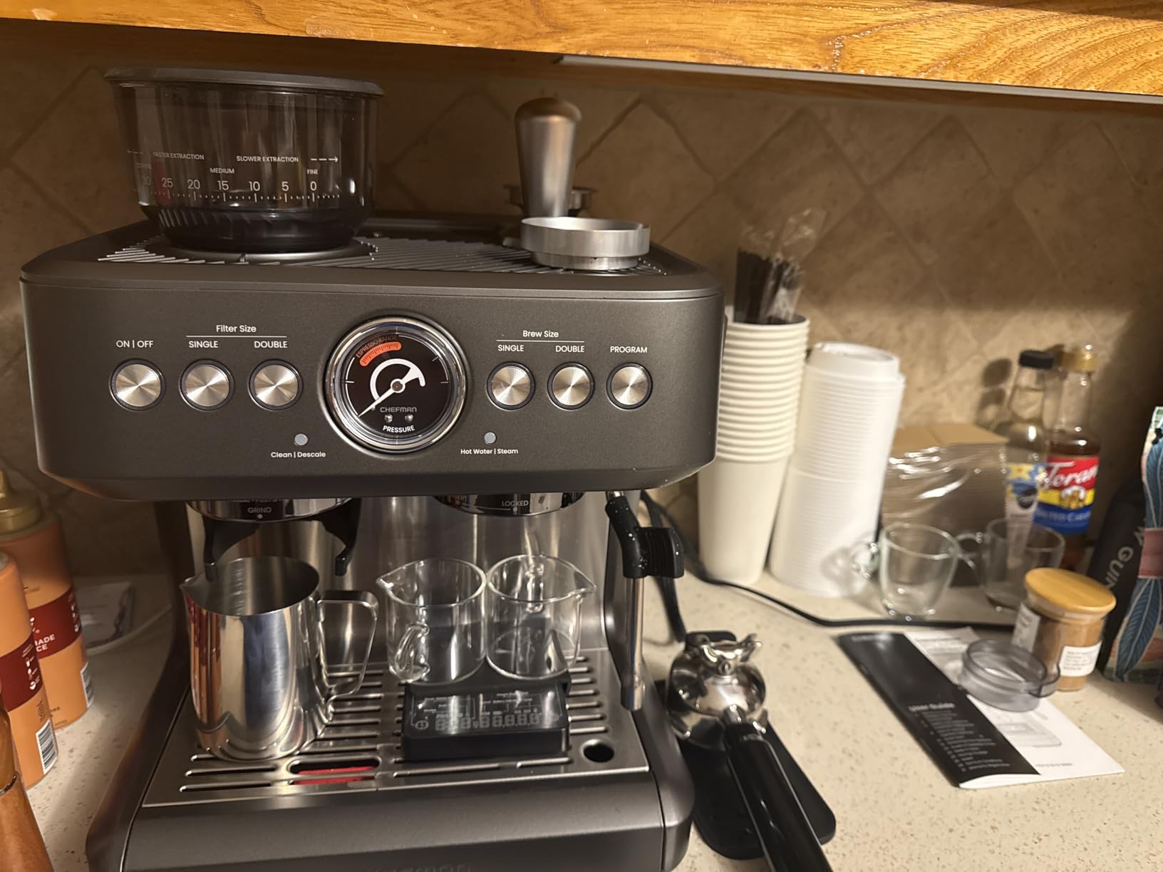 Chefman Crema Deluxe Espresso Machine with Double Boiler, Use Milk Frother and Brew Espresso Simultaneously, Professional Coffee Maker with Coffee Grinder and Steam Wand, 30 Grind Settings customer photo 2