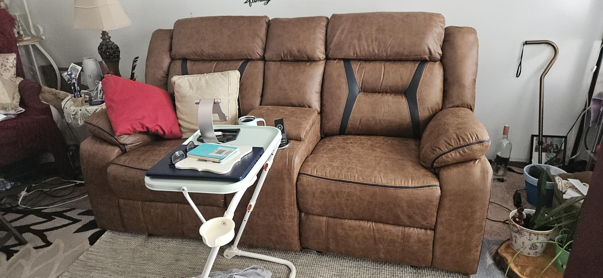 EBELLO Manual Reclining Sectional Sofa for Living Room, L-Shaped Sectional Corner Reclining Sectional Couches Home Furniture Set with Center Console, Hidden Cup Holders and Storage, Dark Brown customer photo 2