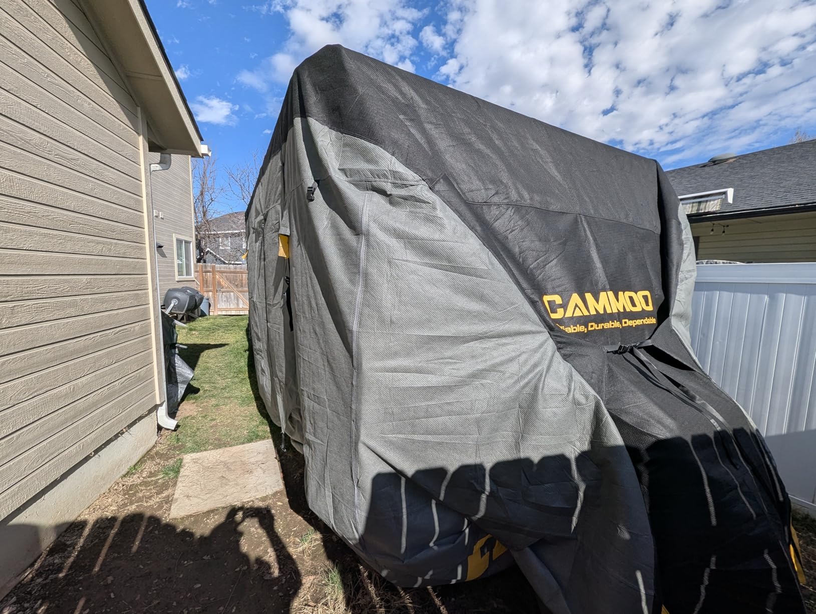 CAMMOO RV Cover for 27-30ft Travel Trailer 9 Layer 180g Heavy Duty Snowproof Waterproof Windproof UV-Resistant All Weather Protection with Full Kit Includes Tire Covers Tongue Jack Cover Storage Bag customer photo 1