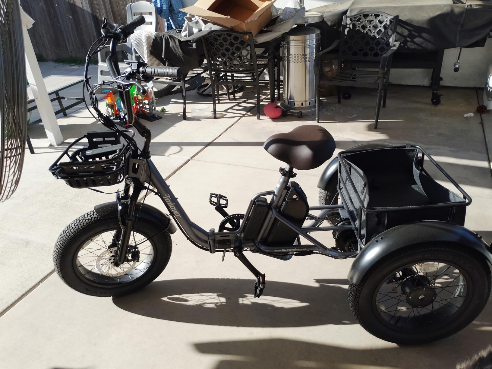 Creek Folding Electric Tricycle for Adults, Etrike with Passenger Seat & Backrest, 1000W 20MPH 80Miles Fat Tire Electric Trike, 3 Wheel Electric Bike, Reverse, Parking, Differential, Gray customer photo 1
