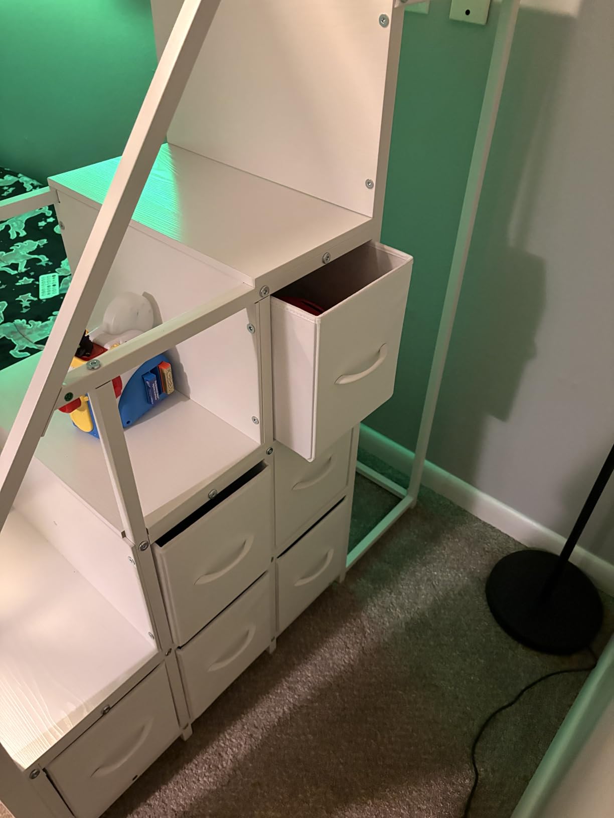 BTHFST Bunk Bed Twin Over Twin with Stairs, LED Lights Twin Bunk Bed with 2 Storage Drawers & 6 Fabric Drawers, Metal Twin Loft Beds with Guardrail & Stairs, Space Saving, Sturdy Frame for Teens customer photo 1