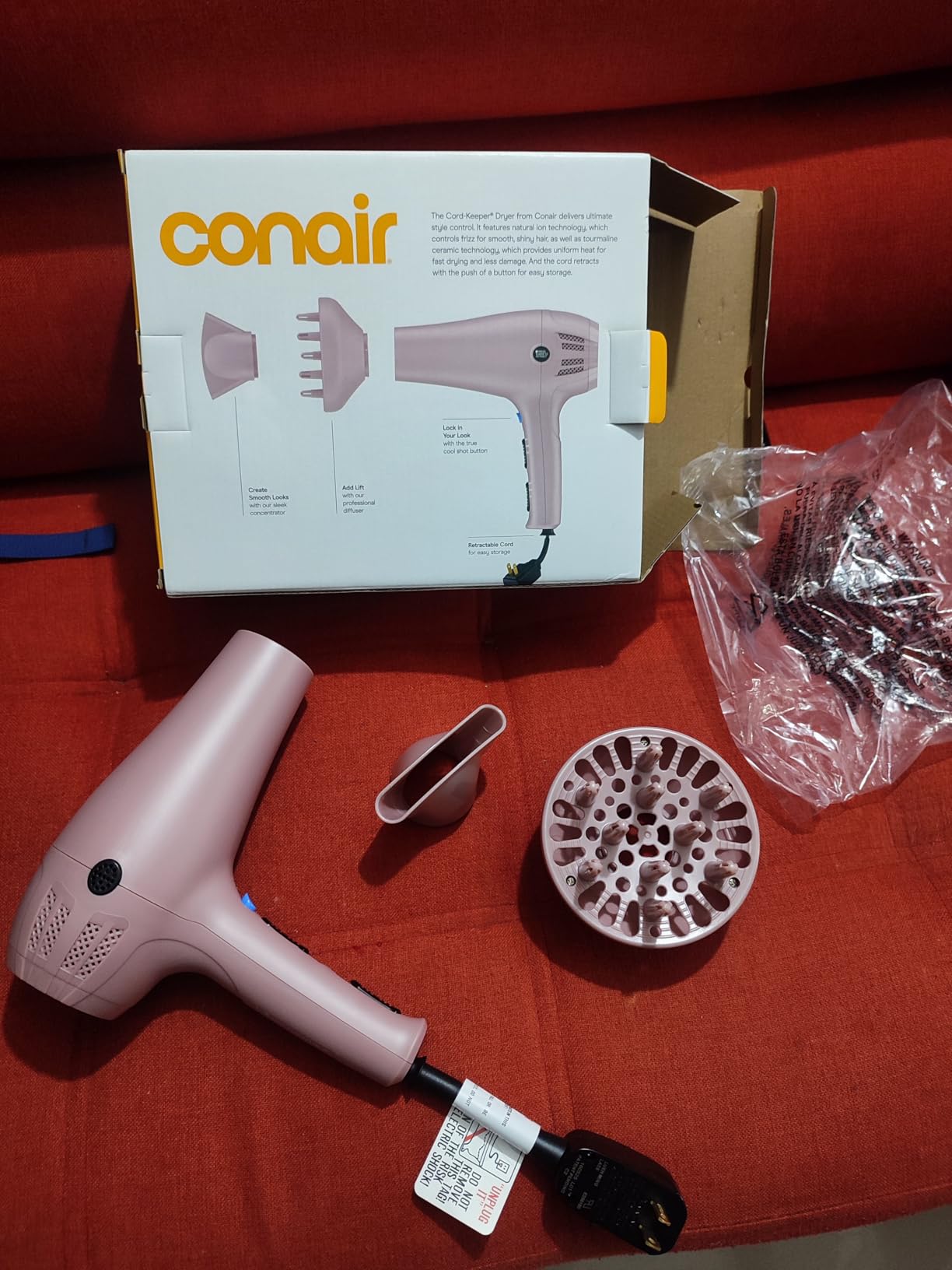 Conair Hair Dryer with Diffuser & Concentrator, 1875W, Matte Light Pink customer photo 1