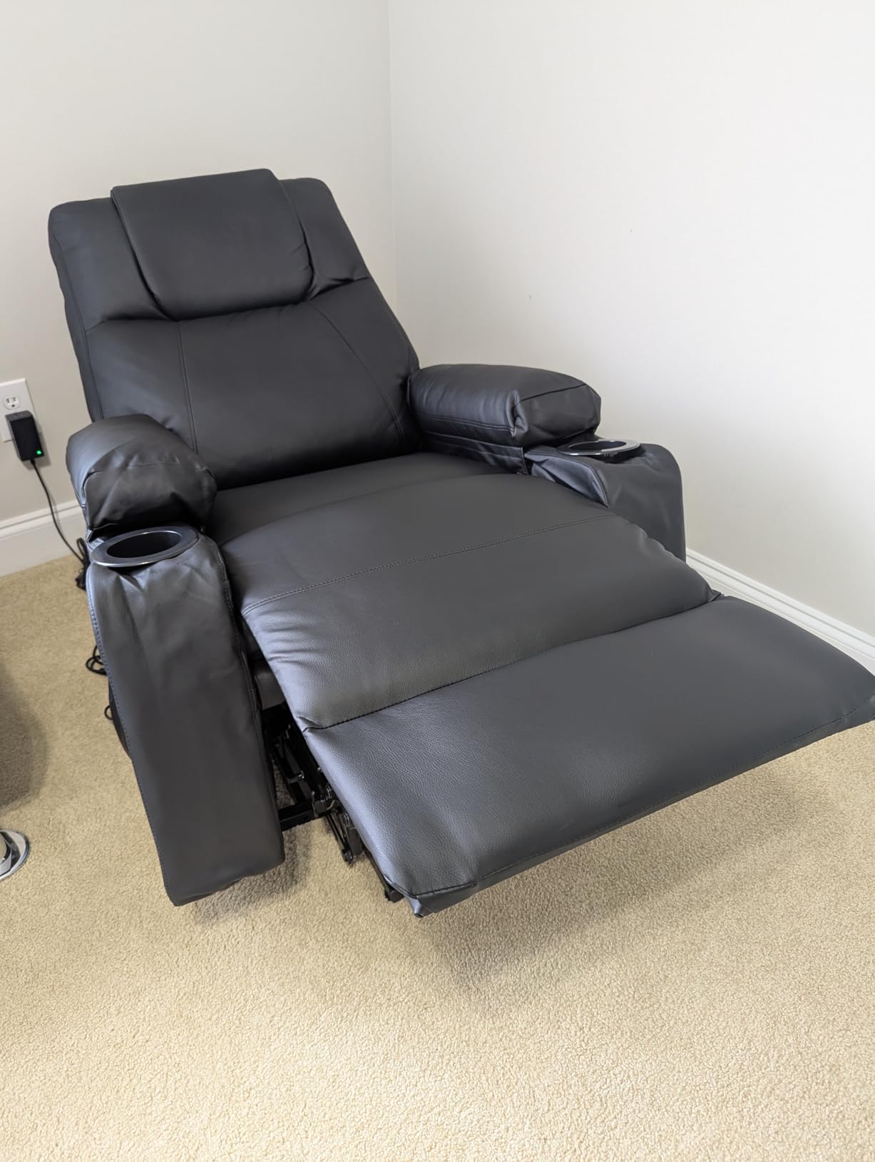 Brage Living Power Lift Recliner Chair for Elderly with Massage & Heat, PU Leather Electric Recliner with USB Charge Port, 160 Degree Adjustable Recline, Stand Assist, Remote Control, Cup Holders (Black) customer photo 2